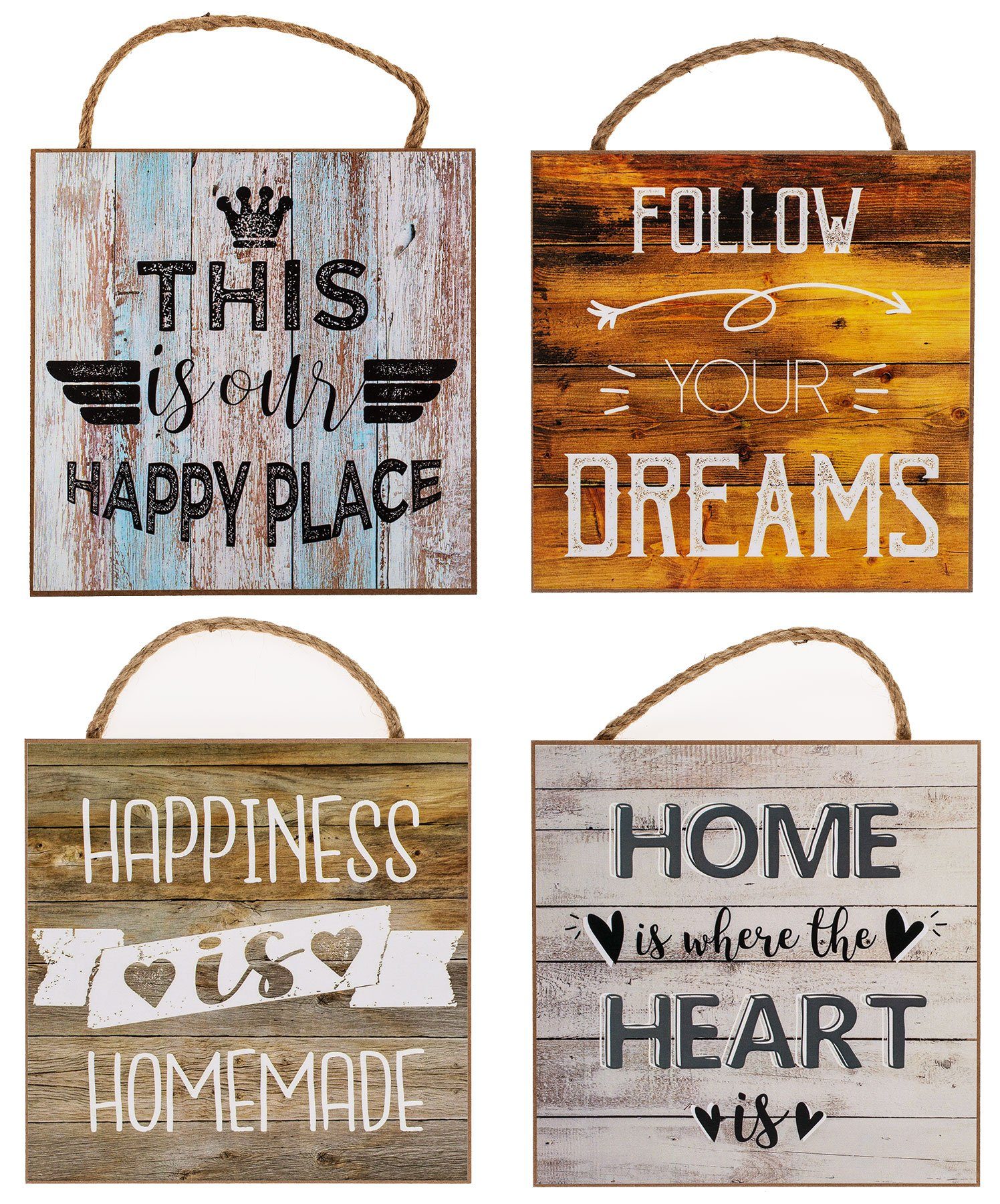 Levandeo® Holzbild, 4er Set Wandbilder 20x20cm Sprüche Vintage Shabby