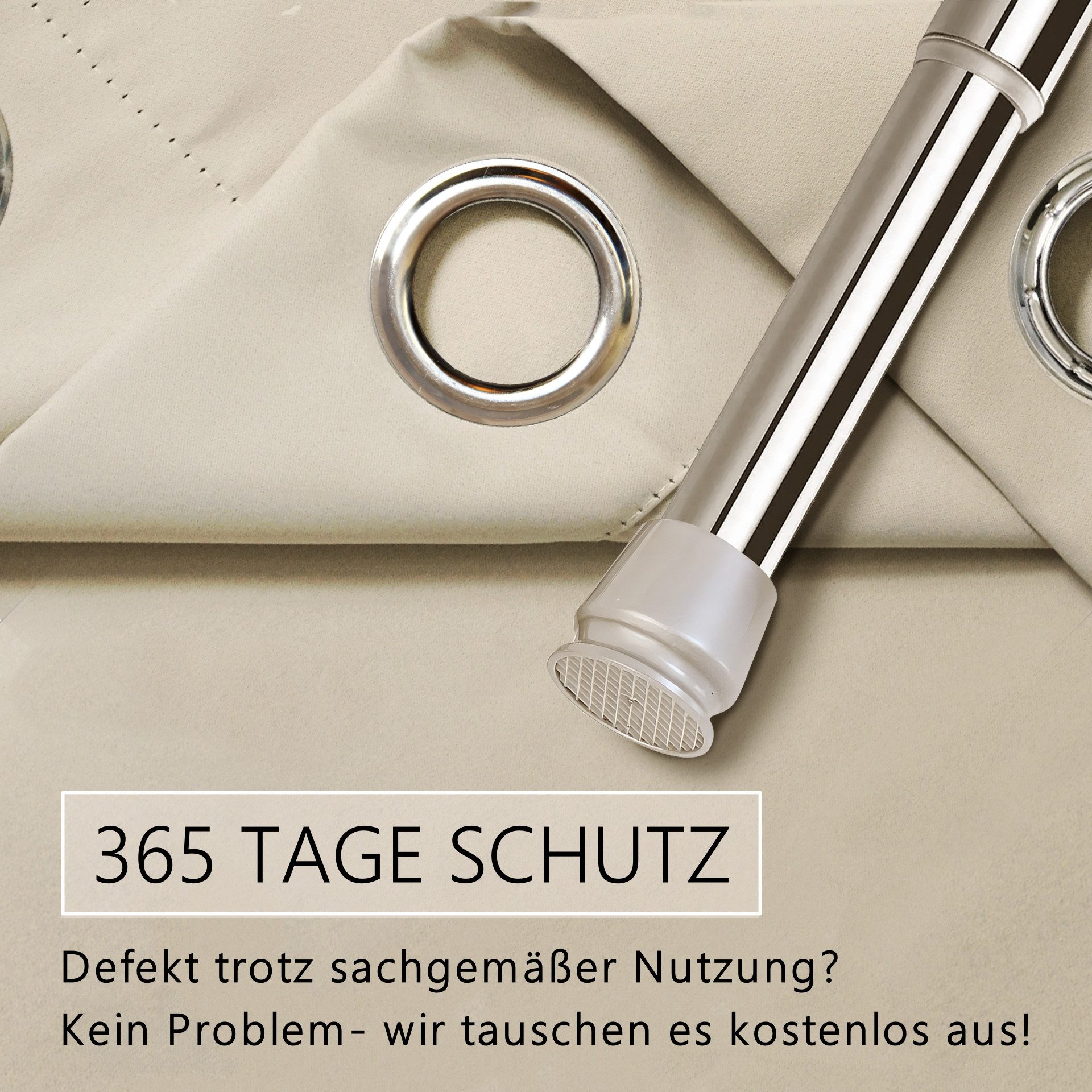 tinycurtains Türvorhang mit Stange silber 55-90 cm ohne Bohren, Thermo Vorhang mit Magneten, Ösen, abdunkelnd, Polyester, blickdicht, beige Driftwood, Türgardine mit Klemmstange verdunkelnd