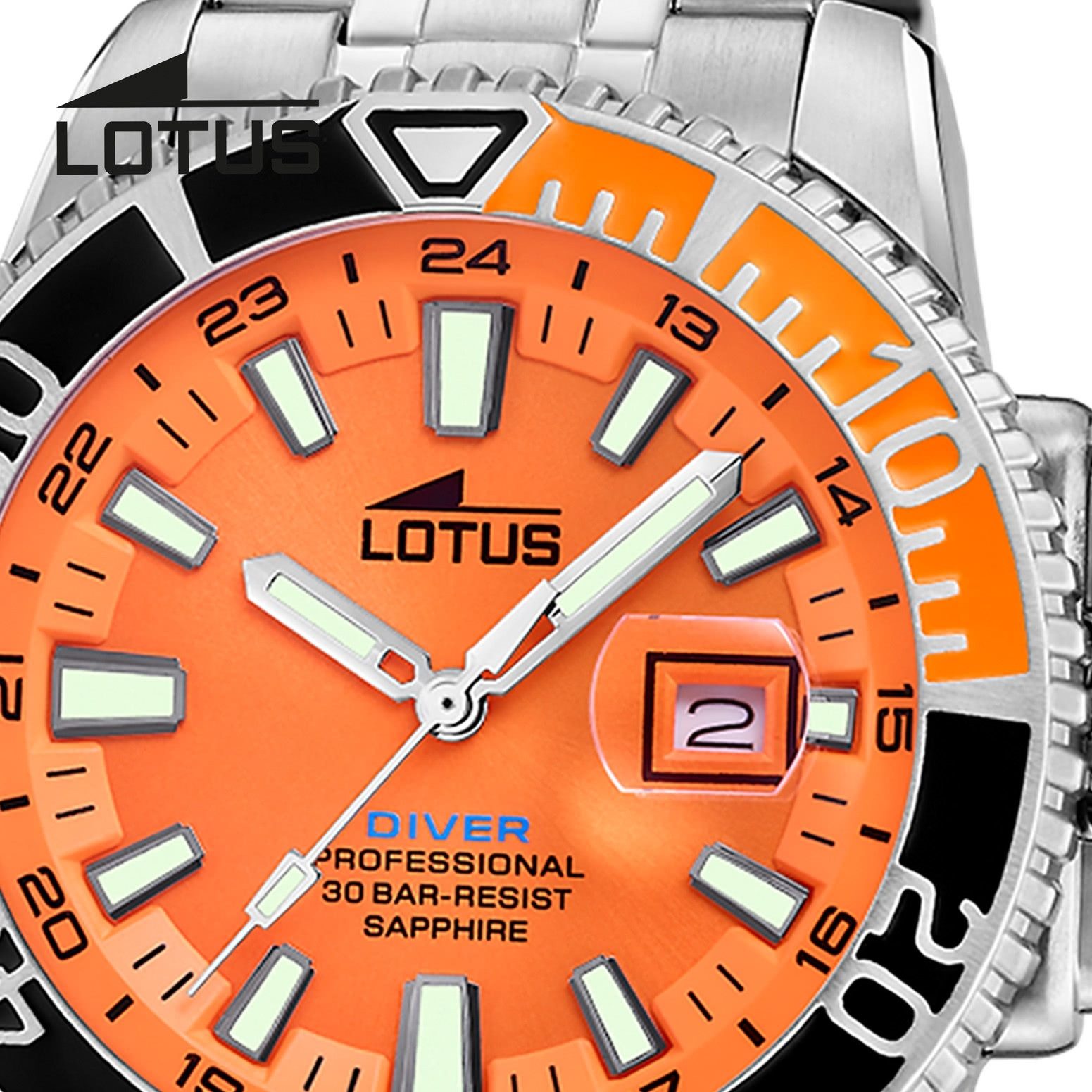 Lotus Chronograph Lotus Herrenuhr Edelstahl Silikon orange, (Chronograph), Herren Armbanduhr rund, extra groß (ca. 46,3mm), Edelstahl