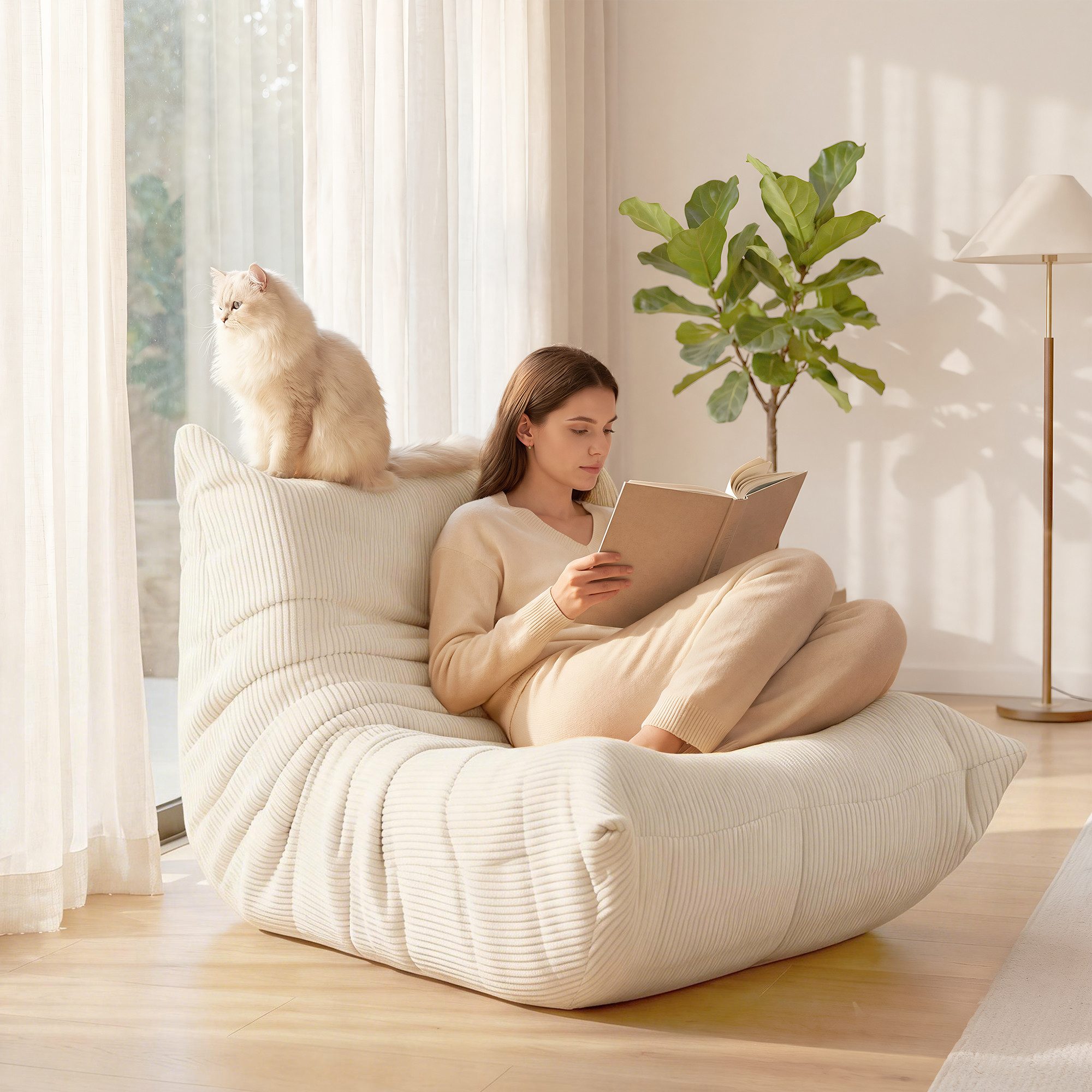 oyajia Sitzsack Relaxsessel Sofa Einzelsofa mit Hochelastischer Schwamm (mit Rückenlehne Einzelsofa), ohne Montage,Bequem & Modern für Wohnzimmer & Schlafzimmer