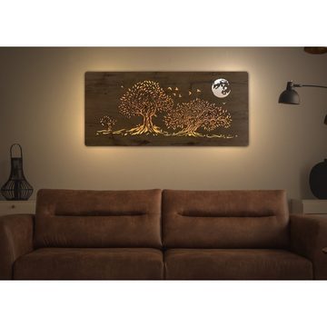 WohndesignPlus LED-Bild LED-Wandbild "Drei Eichen im Mondenschein" 110cm x 50cm mit Akku/Batt., Natur, DIMMBAR! Viele Größen und verschiedene Dekore sind möglich.