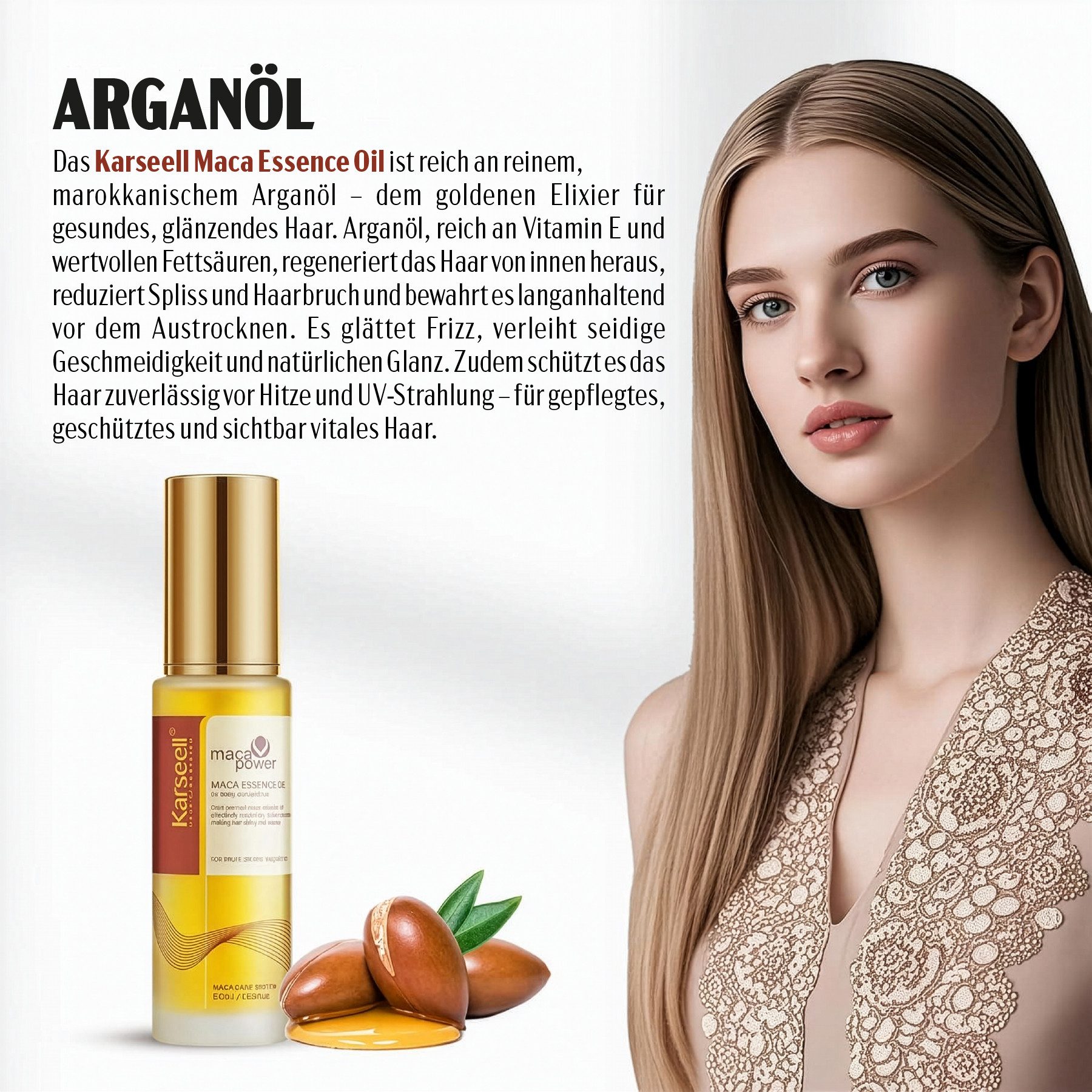 Karseell Haaröl Maca Essence Öl Haaröl für Trockenes Haar Arganöl Haarserum Haarpflege, 1-tlg., Haaröl, Körperöl, Haarpflege, Hautpflege, Karseell