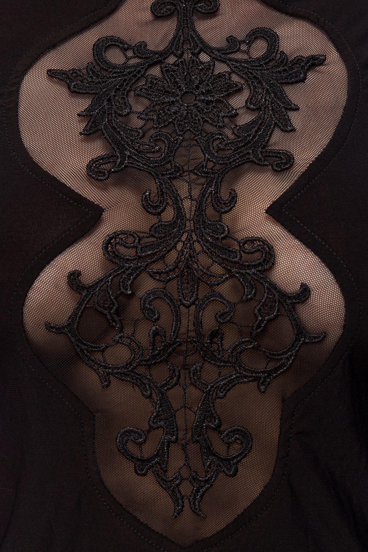 Ocultica Minikleid Schwarzes Gothic Kleid mit Spitzeneinsatz, Trompetenärmel und Reißvers gothic