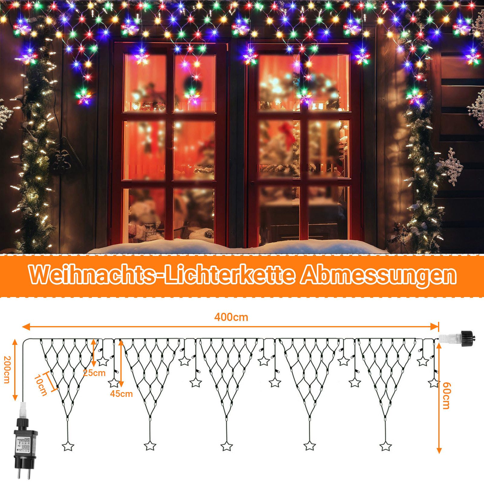 SERBASIC Lichterkette Weihnachten LED Lichterkettenvorhang, 8 Modi, 4/5M, L günstig online kaufen