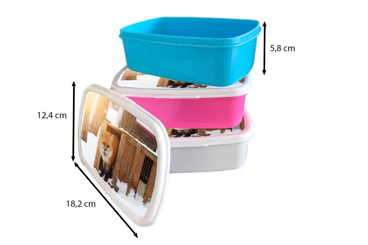 MuchoWow Lunchbox Rotfuchs - und Kunststoff, Jungs für (2-tlg), für Erwachsene, und Brotdose, Holz, Brotbox Mädchen - weiß Japan Kinder