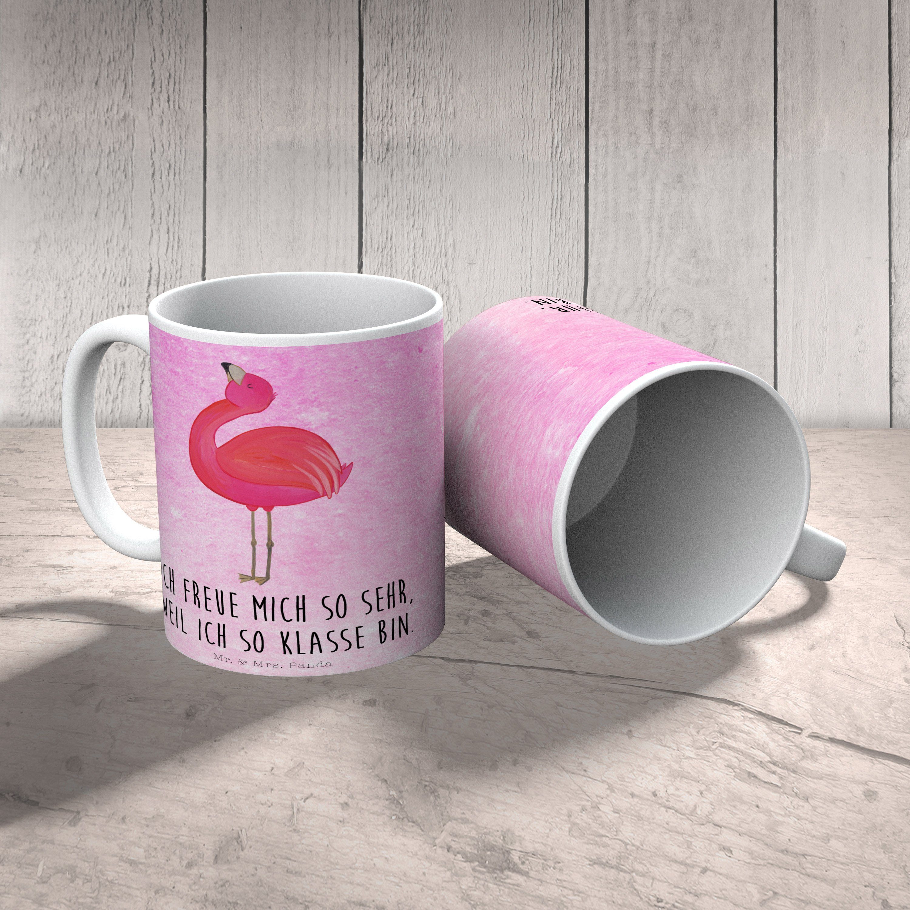 Mr. & Mrs. Aquarell Tasse, Panda Porzel, stolz Selbstliebe, Geschenk, Tasse - Flamingo - Pink Keramik
