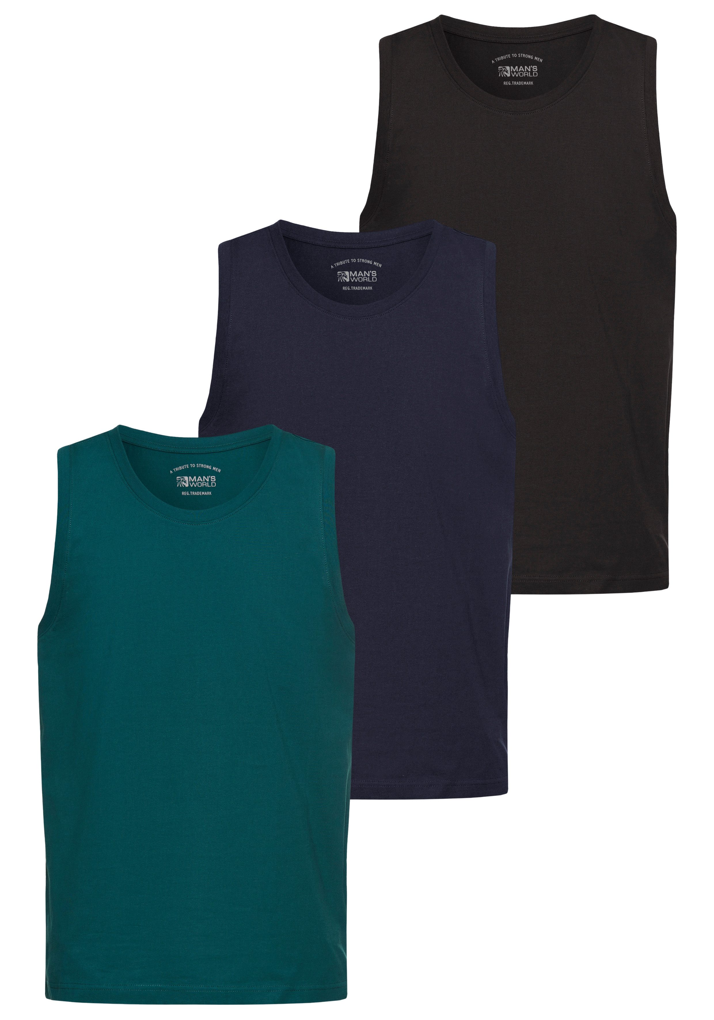 Man's World Muscleshirt (3er-Pack) schmal geschnitten, Rundhalsausschnitt, aus 100% Baumwolle