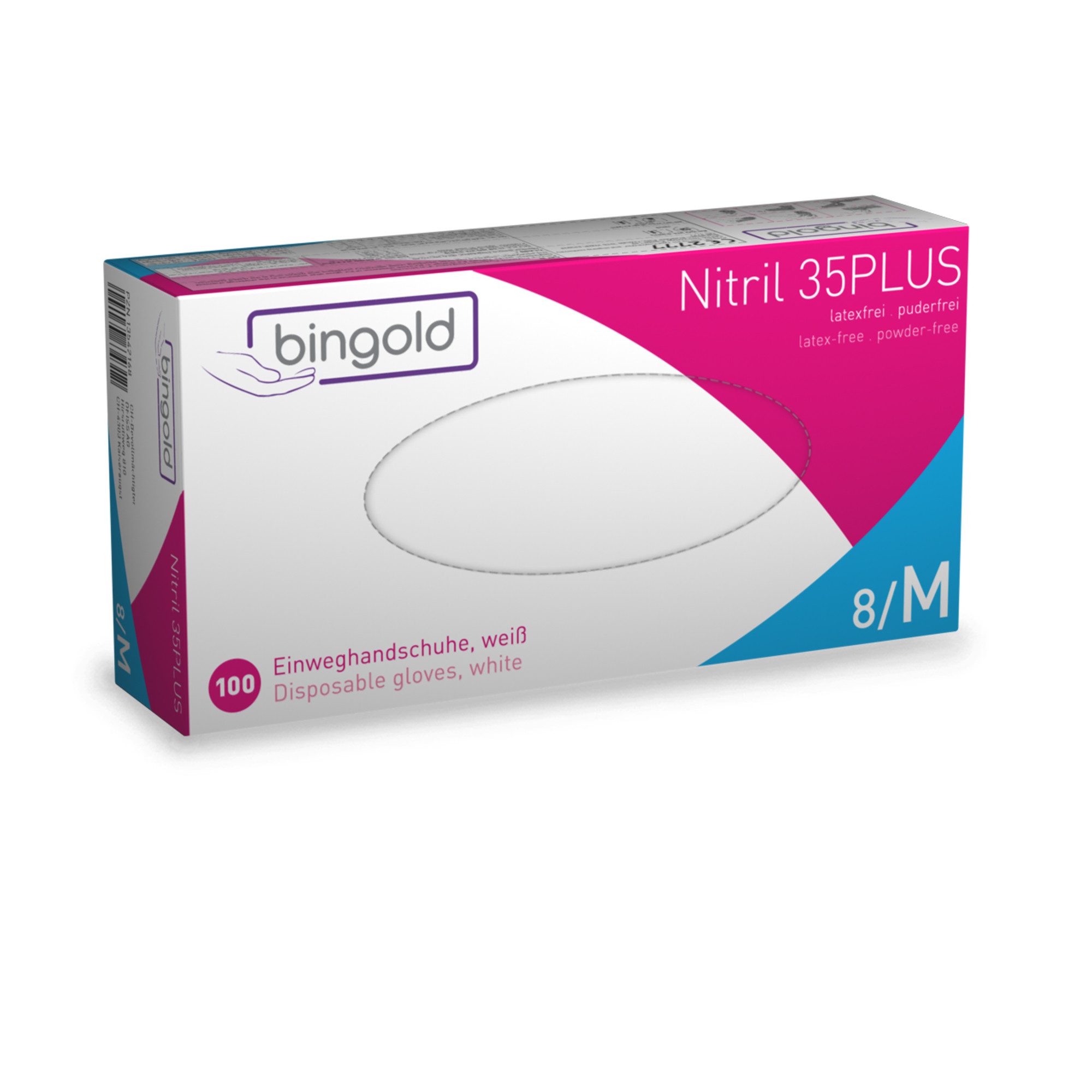 Bingold Nitril-Handschuhe Einweghandschuh Nitril 35PLUS 634302 M weiß 100 Stück (10 Stück)