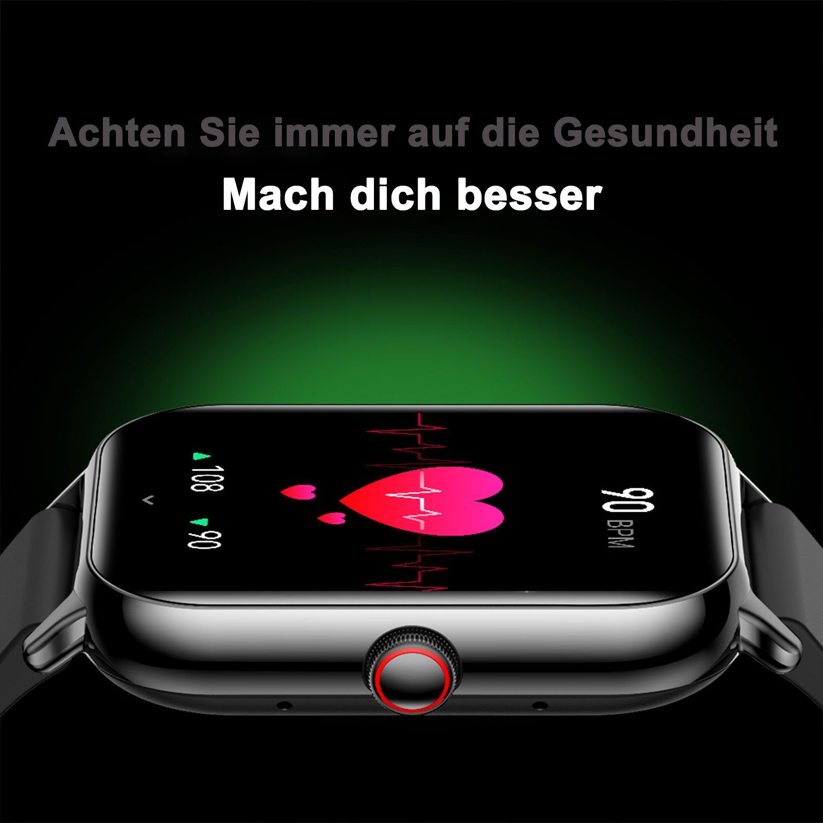 OKWISH Smart Watch Armbanduhr Sportuhr Fitness Uhr Uhren Tracker Damen Herren Smartwatch (1,91 Zoll) Sportuhr mit 100+ Sportmodi, Touchscreen, IP68 Wasserdicht, Bluetooth Anrufe, iOS/Android, mit Pulsmesser Schrittzähler Schlafmonitor Aktivitätstracker