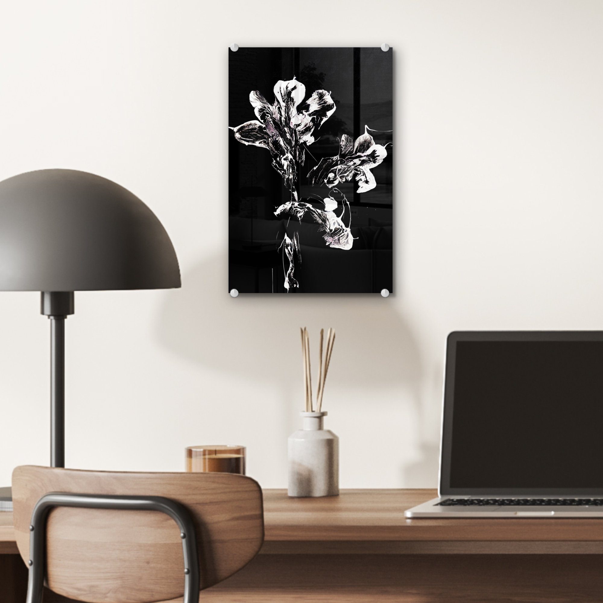 - - Weiß, - Schwarz Wanddekoration Glas Wandbild Foto MuchoWow - St), Glas (1 Glasbilder auf Bilder auf Acrylglasbild - Blumen Farbe -