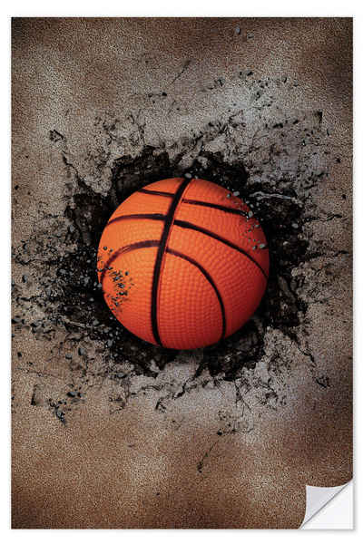 Posterlounge Wandfolie Editors Choice, Steinmauer und Basketball, Fitnessraum Illustration