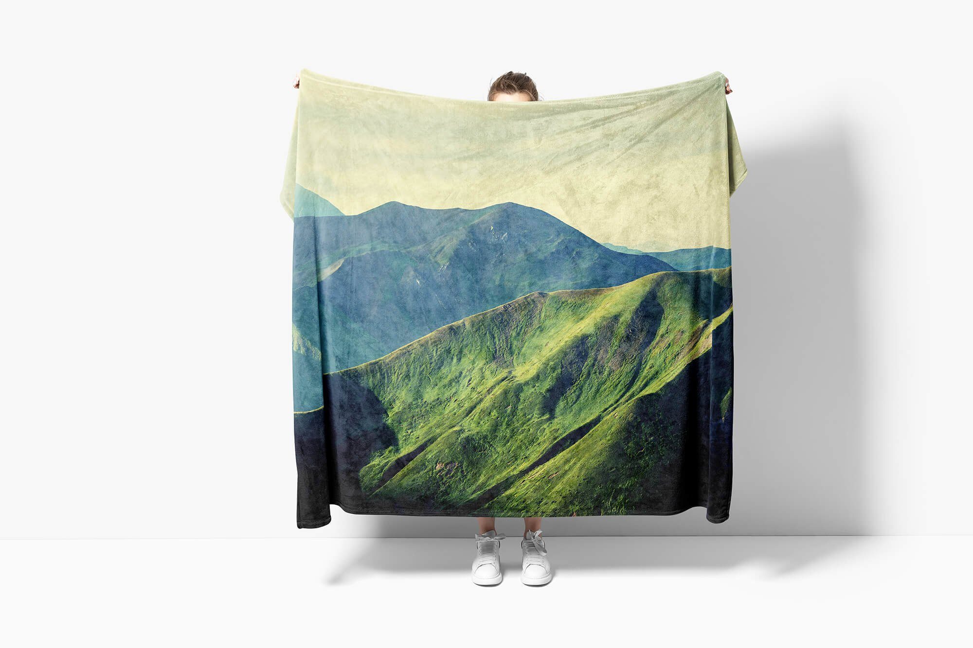 Friedlich, Kuscheldecke Handtücher mit Strandhandtuch Fotomotiv Sinus Handtuch (1-St), Berge Art Baumwolle-Polyester-Mix Natur Saunatuch Handtuch