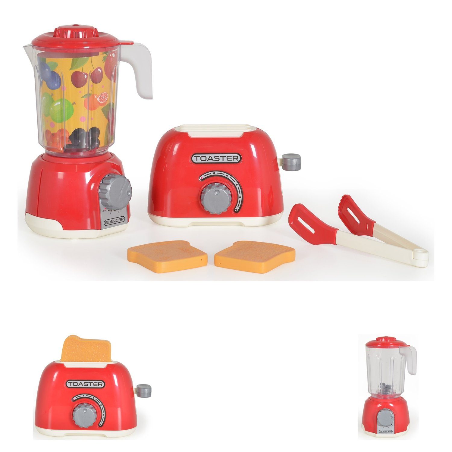 Moni Kinder-Toaster Spielzeug Frühstücksset Toaster, Entsafter, zwei Toastscheiben, eine Zange