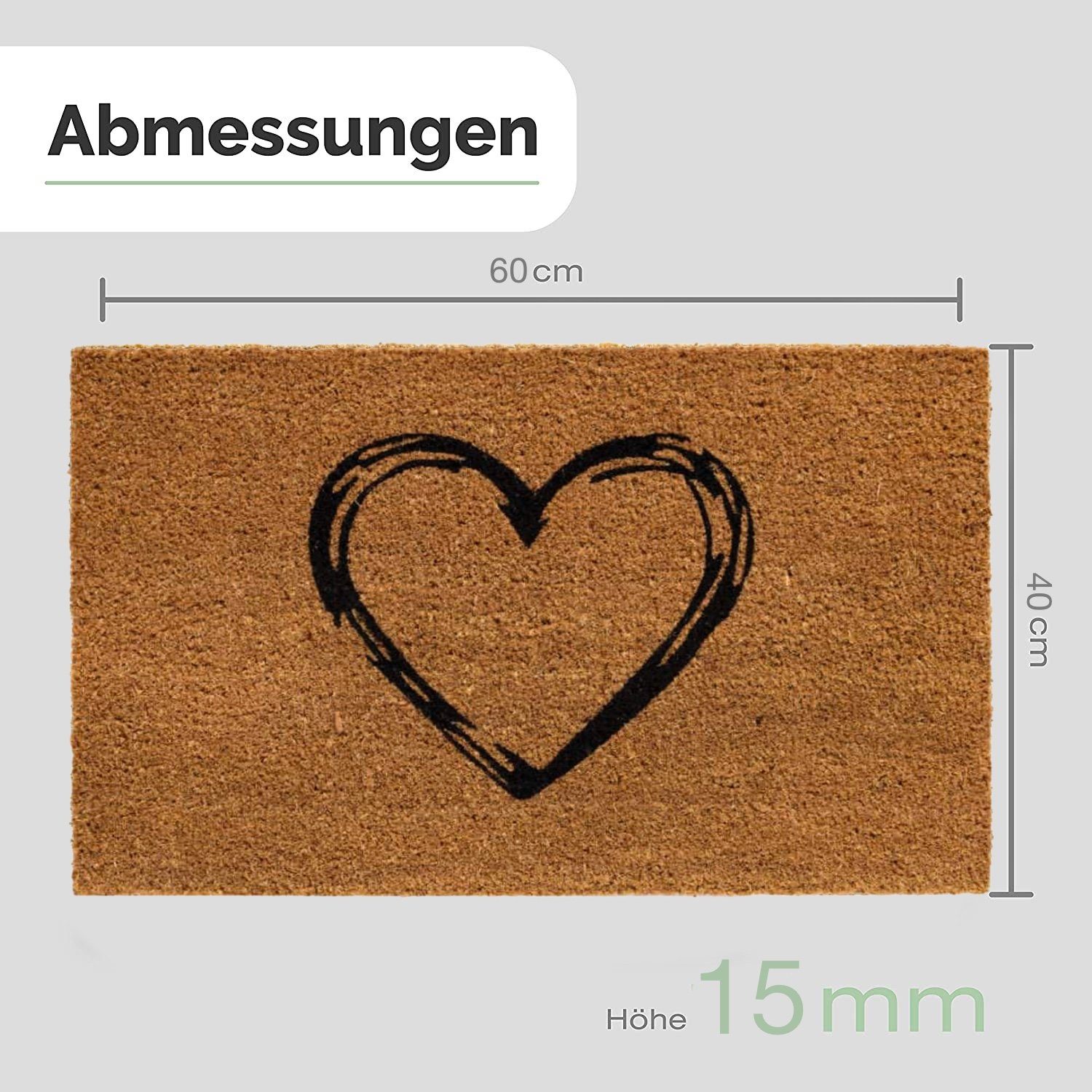 Entrando Fußmatte Kokosfußmatte, Rechteckig, Höhe: 15 mm, Rutschfest, Wetterfest, Robust, Antistatisch, Pflegeleicht