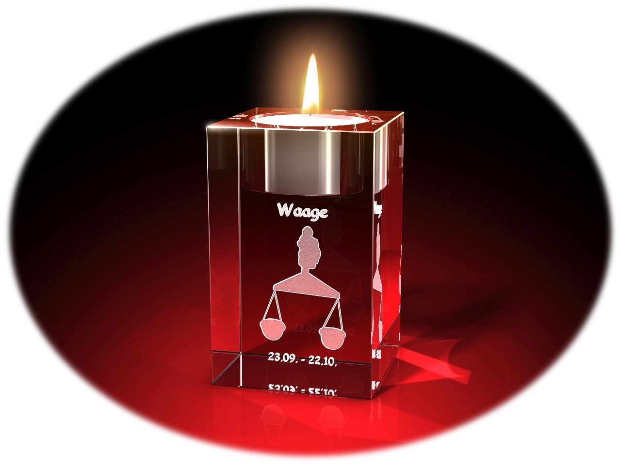 GLASFOTO.COM Teelichthalter Sternzeichen, Geburtstag, Geburtstagsgeschenk, 2D-Motive, Kristallglas