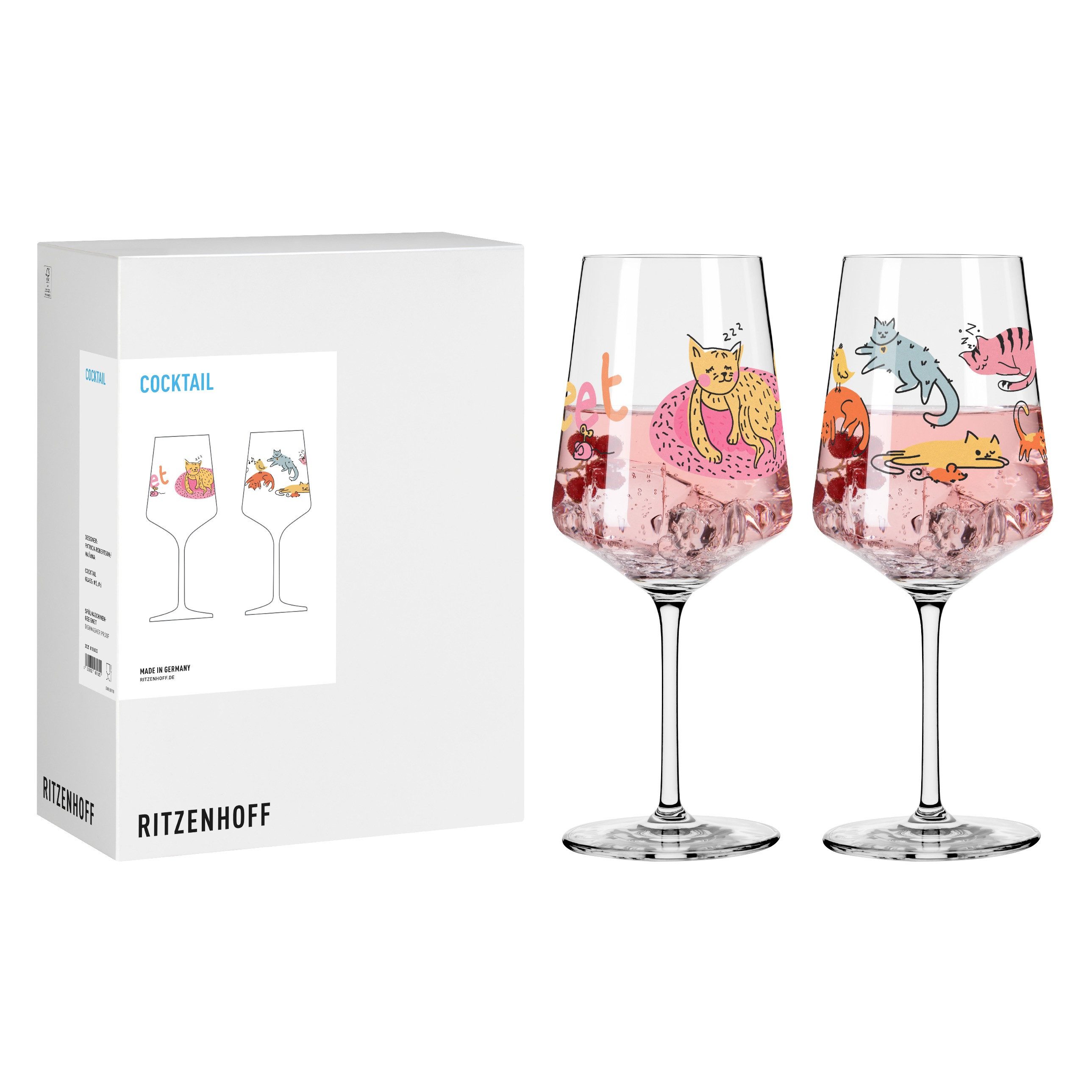 Ritzenhoff Aperitifglas 8106003 Cocktail-Glas 2er Set 600 ml, Serie Tierisch glücklich, Kristallglas