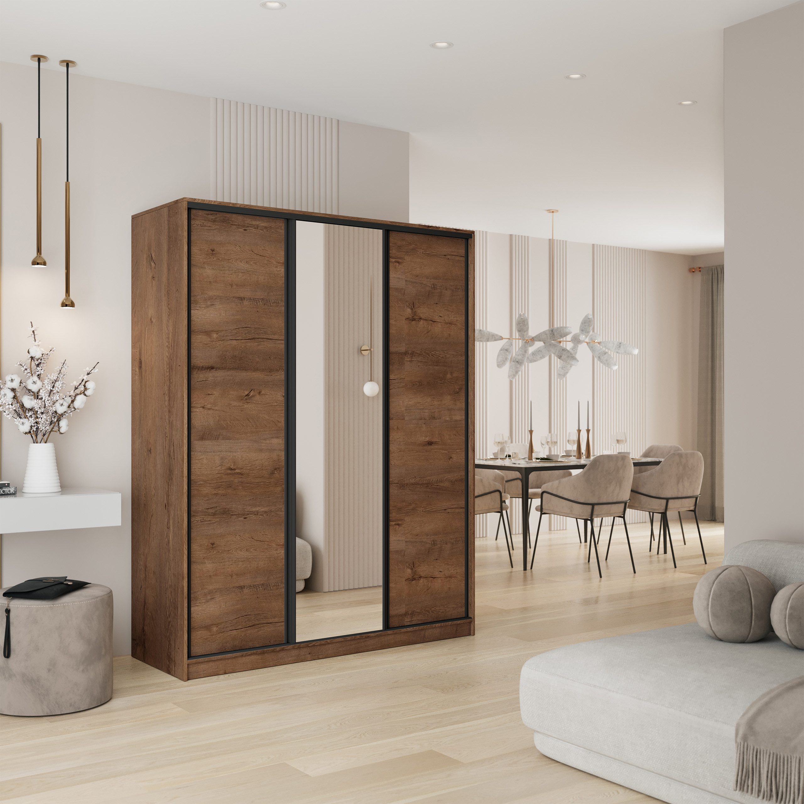 Masseno Schwebetürenschrank TARI Kleiderschrank mit Spiegel und Schubladen günstig online kaufen