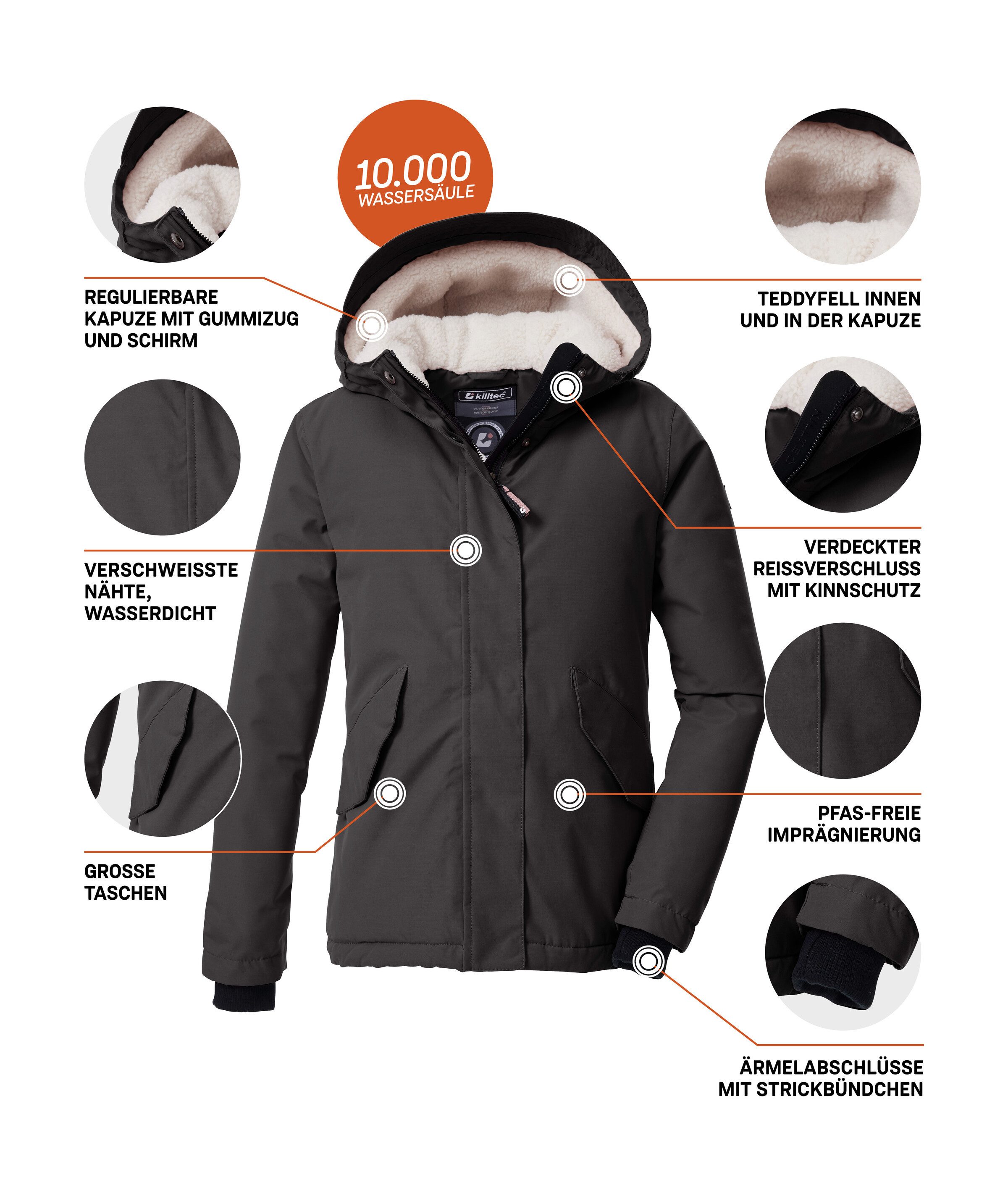Killtec Funktionsjacke KOW 235 GRLS JCKT Wind- und wasserdichte Kids-Jacke mit Teddyfell und Teflon EcoElite™