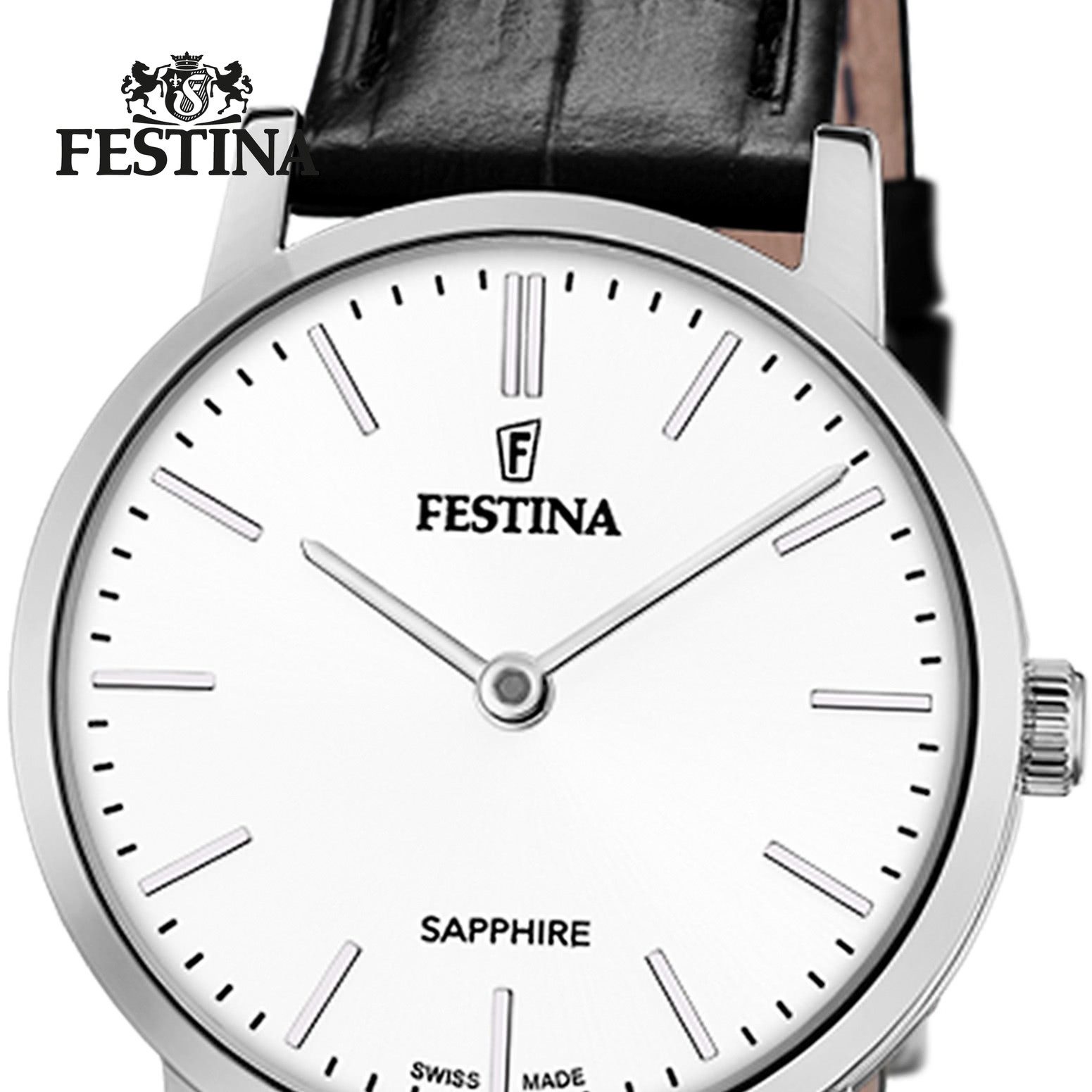 Festina Quarzuhr Festina Damenuhr Leder schwarz Festina, (Analoguhr), Damen Armbanduhr rund, Lederarmband schwarz, Elegant