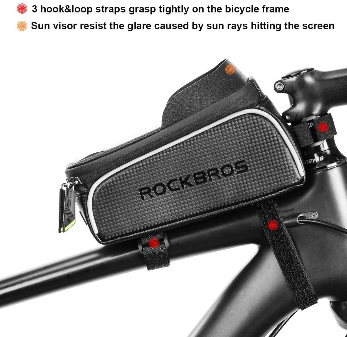 ROCKBROS Fahrradtasche Handytasche, Oberrohrtasche mit Touchscreen (für Handy bis zu 6,5), 1.5L, reflektierend Logo, wasserdicht