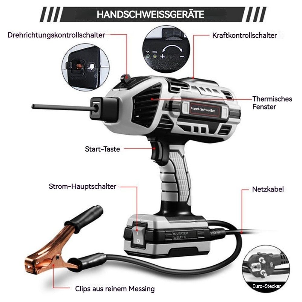 PRIISF Fülldrahtschweißgerät MMA Elektroden Schweißgerät Tragbar IGBT Inverter Arc Schweißmaschine, Handheld-Schweißer mit IGBT-Wechselrichter 6 Variable Stromanpassung, 20-120ampfbarem Ausgangsstrom, 1.8 kg Ultraleichter schweissgerät, IGBT Inverter Stick geeignet für 1/16"-3/32" (1-2,5 mm) Schweißstangen