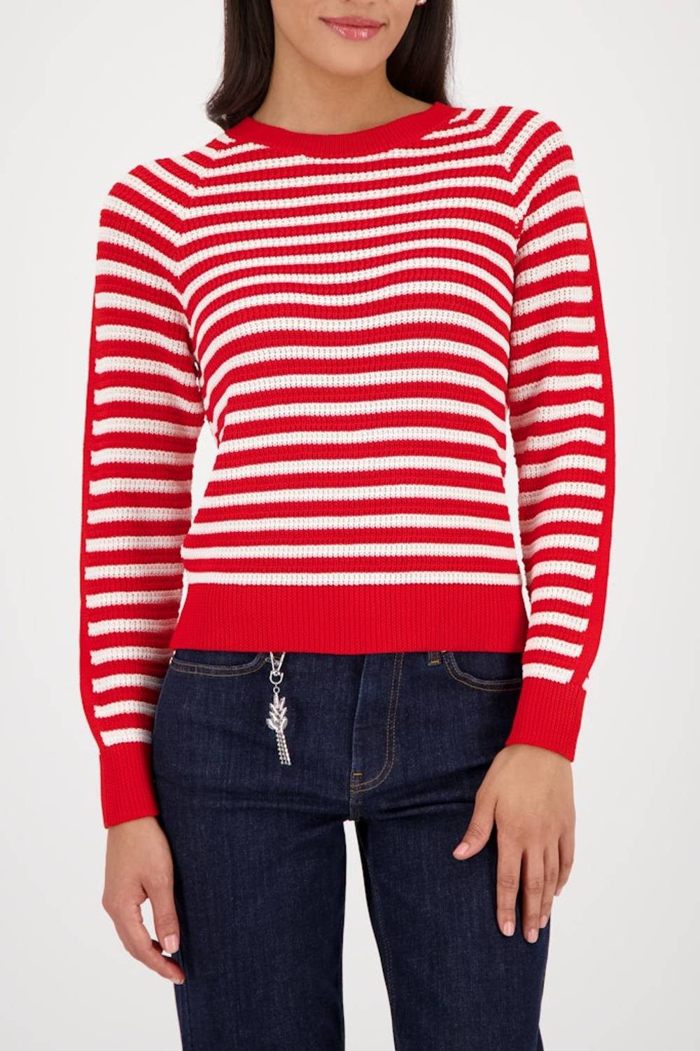 Monari Rundhalspullover 410217 Streifendetail