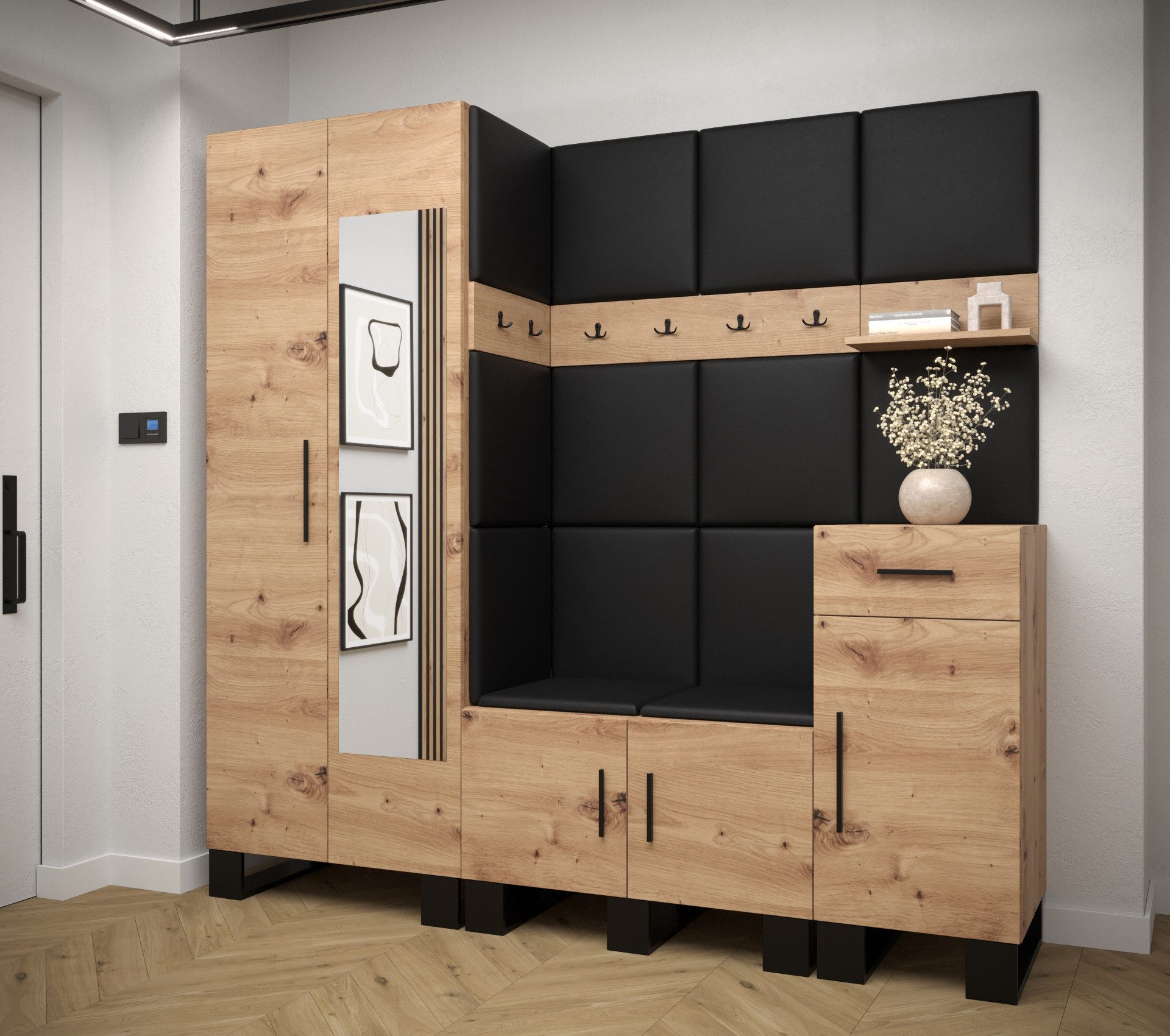 ABIKS MÖBEL Garderoben-Set ARTIN Set 13 Garderobe mit gepolsterten Paneelen, Industriell Design