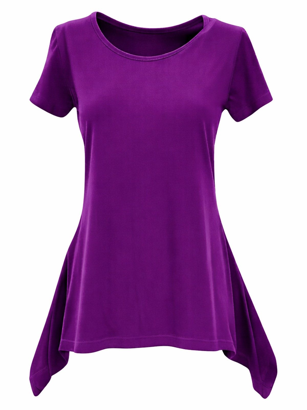 Zipfelshirt Kurzarm Zipfeltop Damen Asymmetrisch Unifarben Jersey Baumwolle