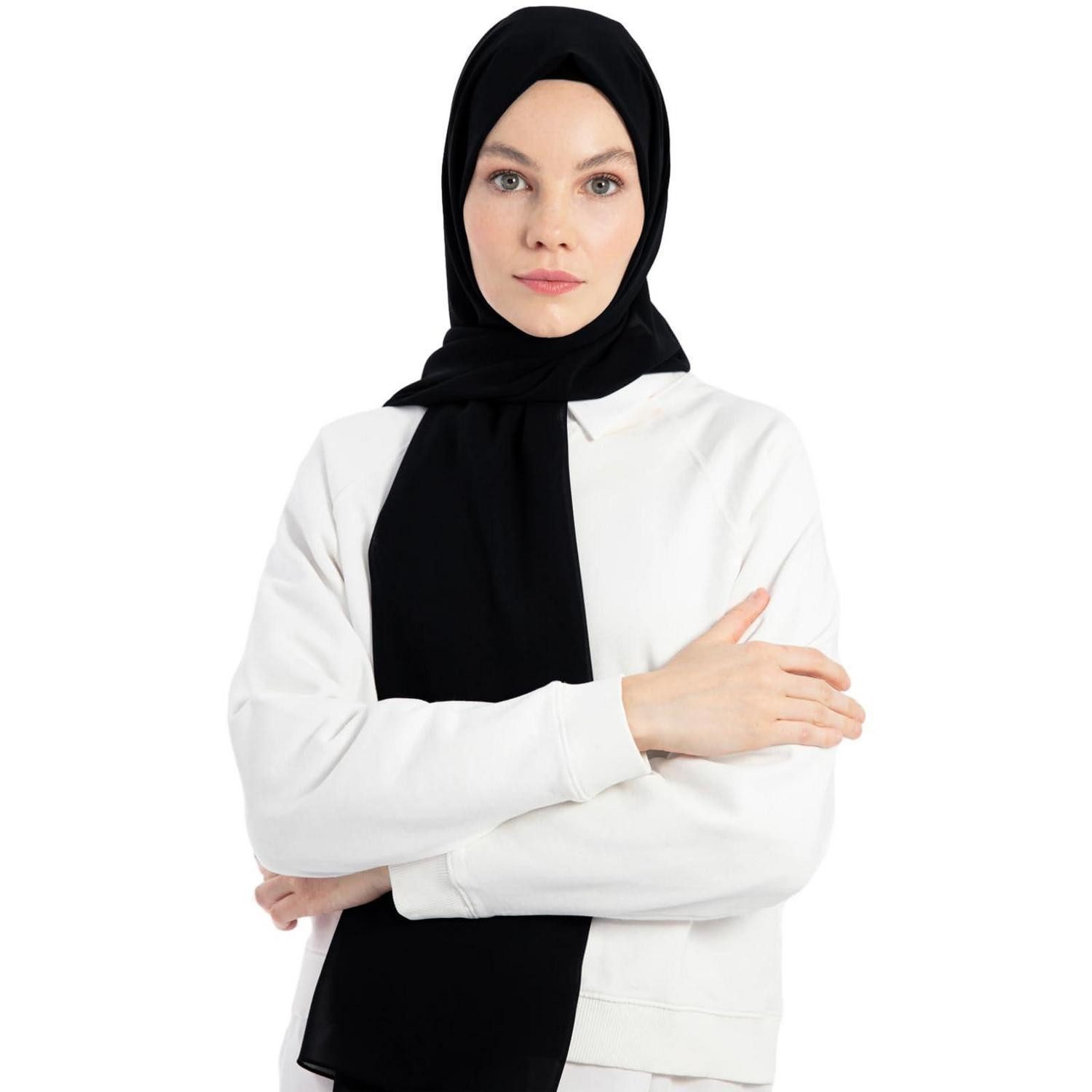LuxusKollektion Kopftuch Hijab Chiffon Schal Damen Schwarz 180x70cm, (1-St)