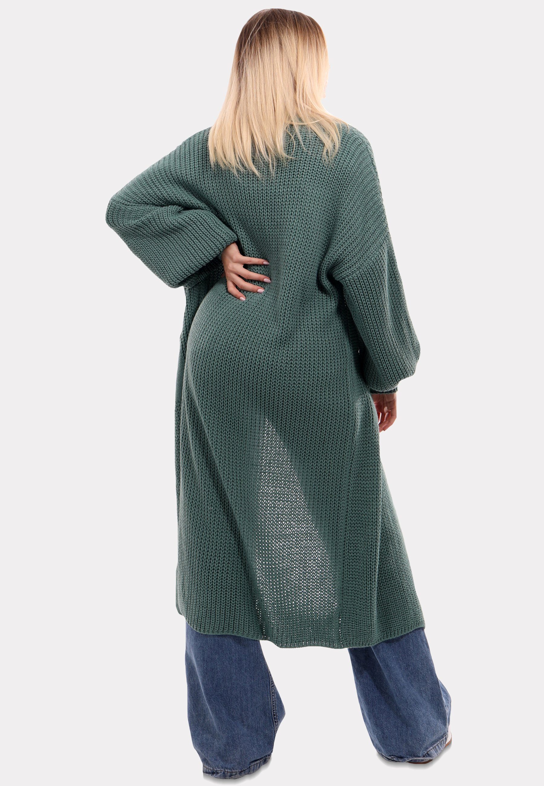 Style Cardigan Fashion in Verschlusslos Unifarbe, mit waldgrün Basic Strickjacke & YC Cardigan Taschen aufgesetzten
