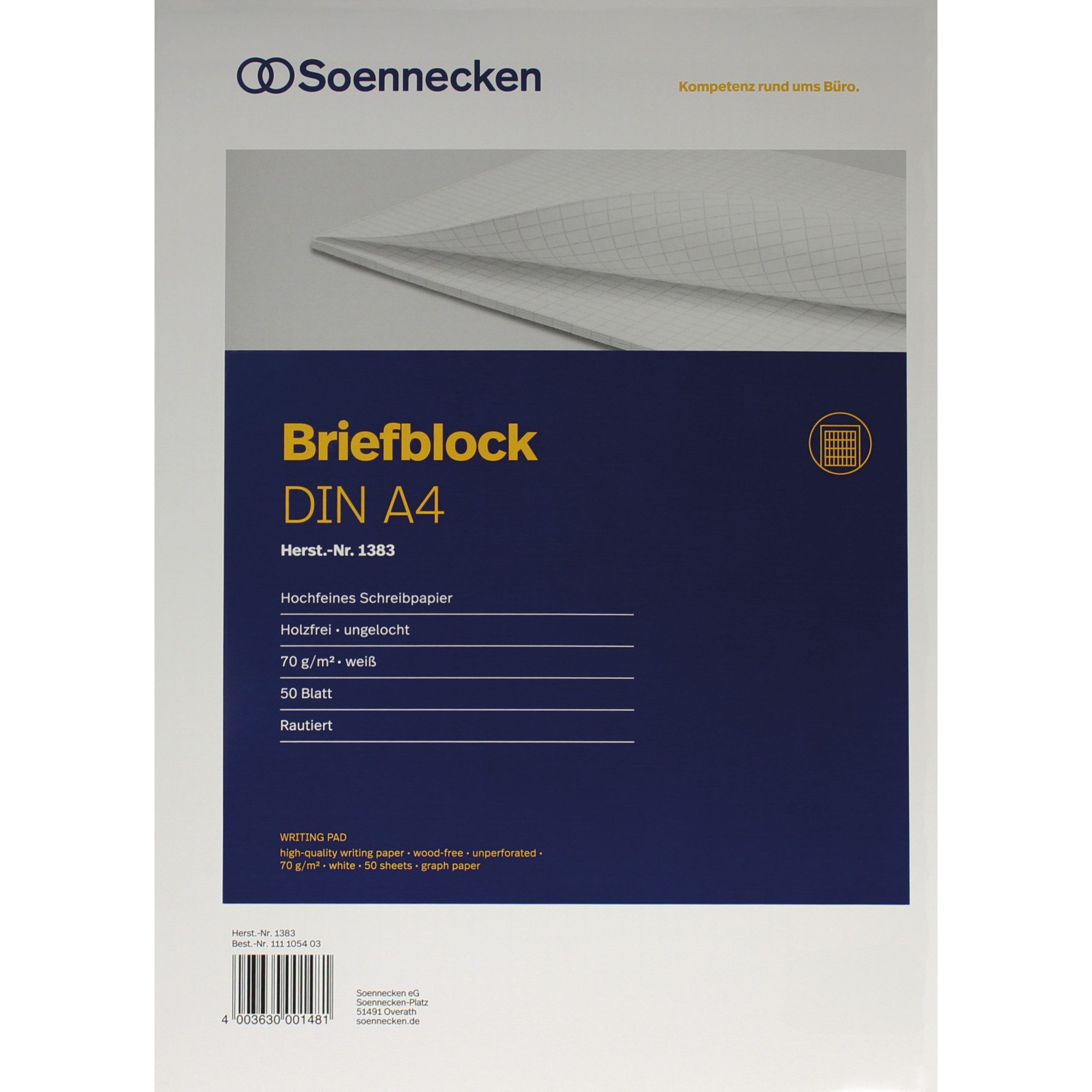 Soennecken Notenblock Briefblock 1383 DIN A4 70g holzfrei 50 Blatt rautiert weiß (10 Stück)