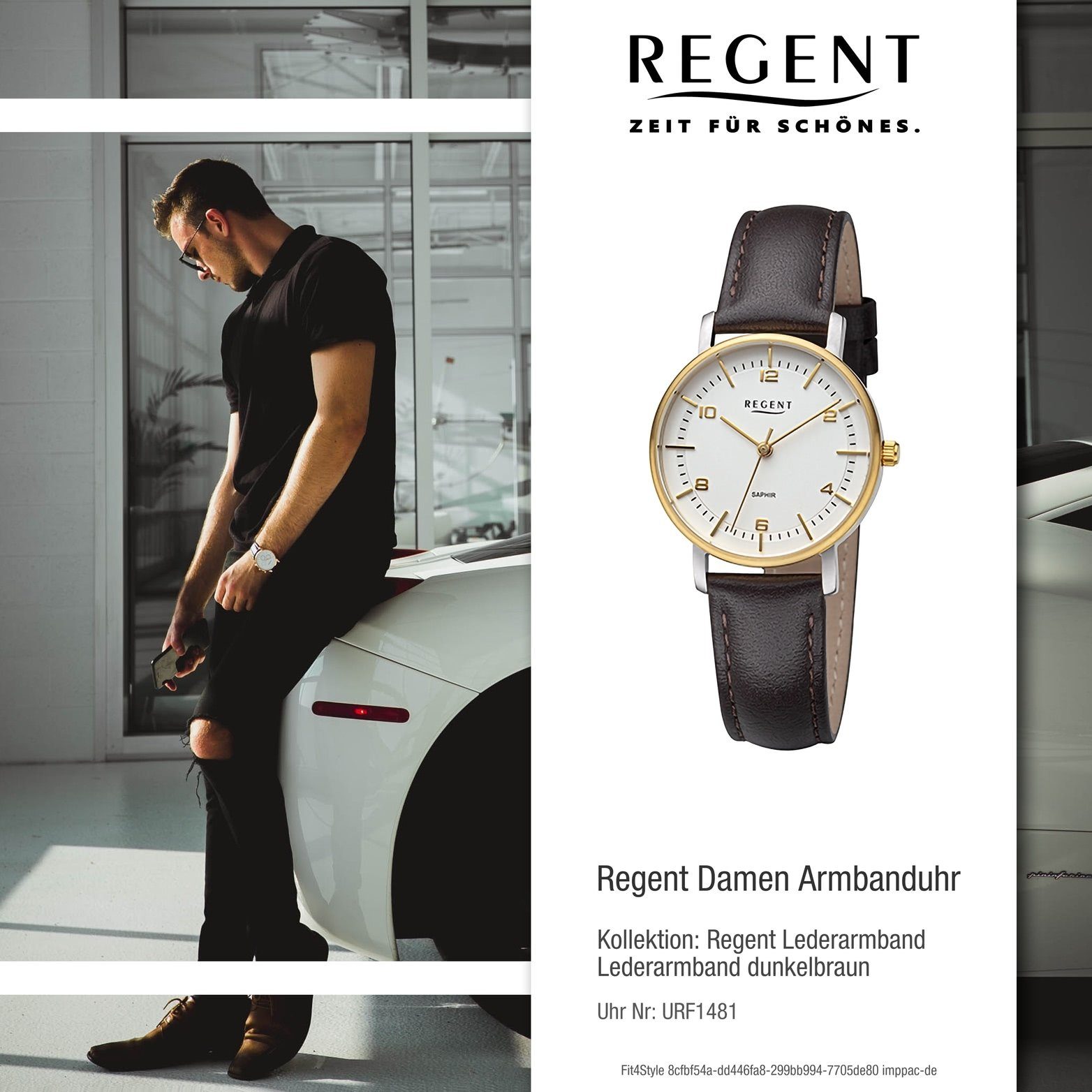 Regent Quarzuhr Regent Lederarmband 32mm) Analog, Damen (ca. groß dunkelbraun, rundes Armbanduhr Gehäuse, Damenuhr