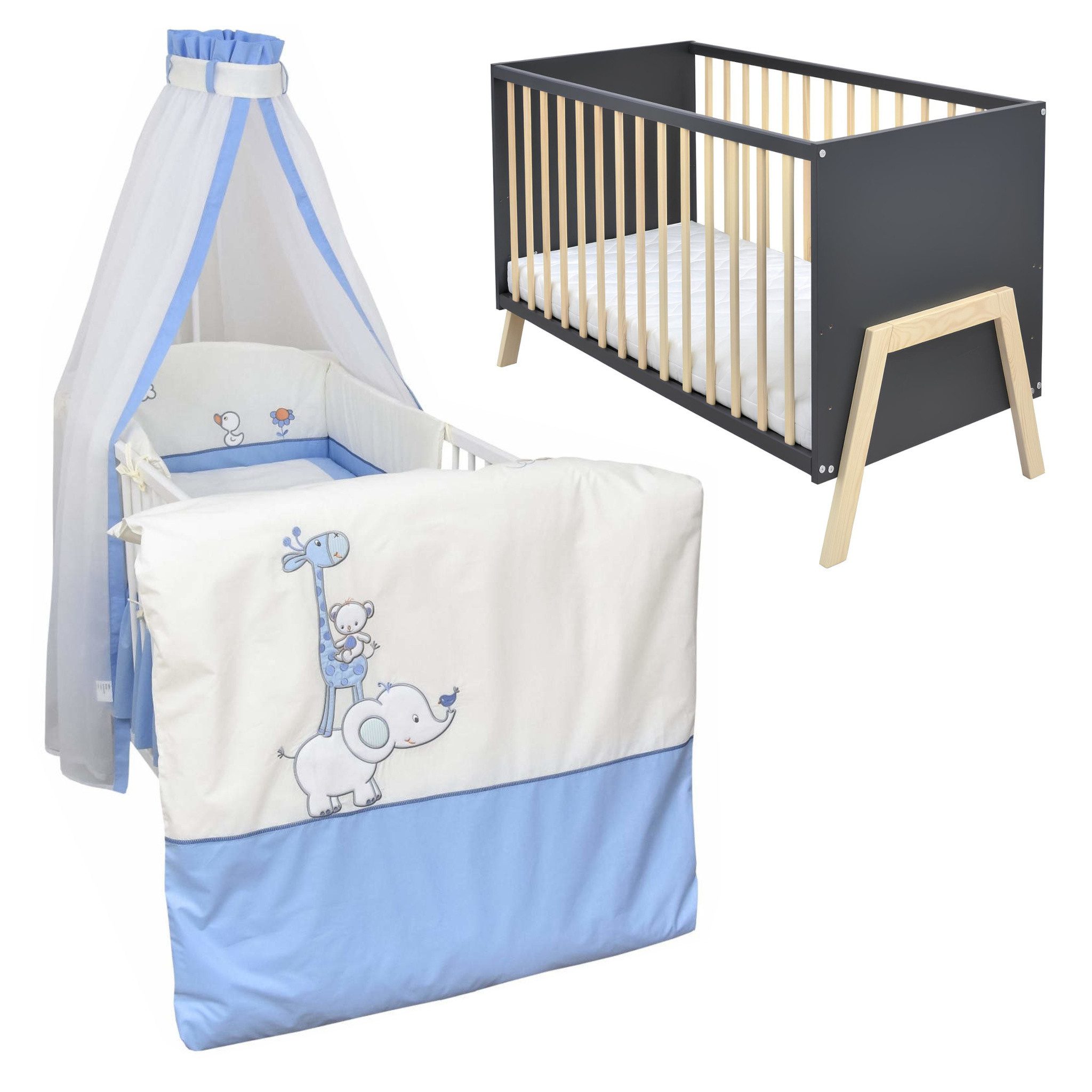 Baby-Delux Komplettbett Babybett Juna Komplettset Anthrazit, 10-tlg., Kinde günstig online kaufen