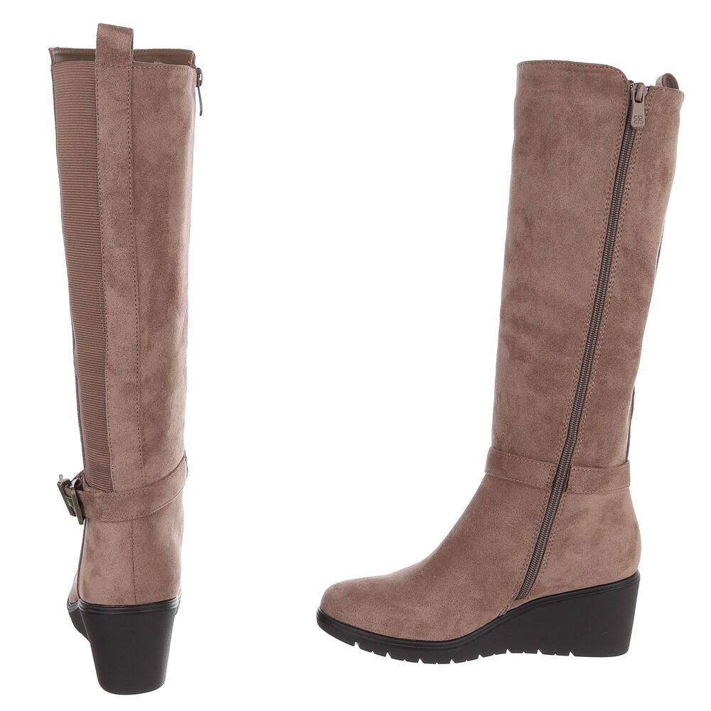 Ital-Design Damen kniehoher Stiefel mit Keilabsatz und Stretchband Keilstiefel (92125559) Keilabsatz/Wedge Stiefel in Hellbraun – Bild 5 von 5