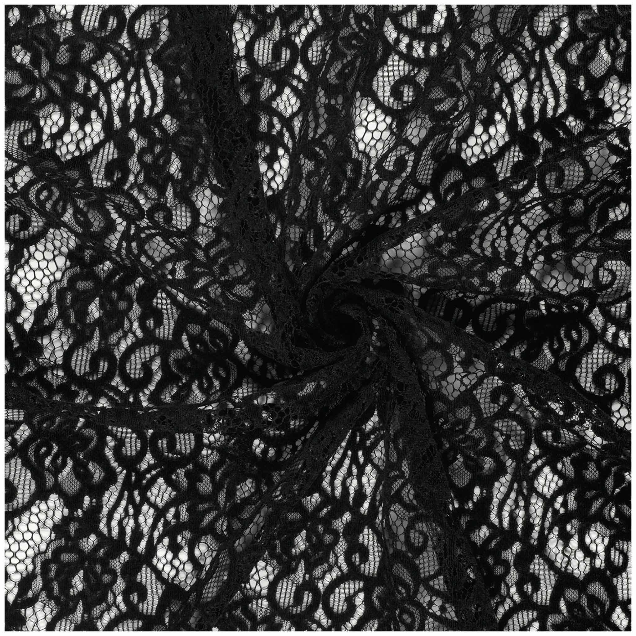 maDDma Stoff Spitze florales Motiv ab 1m x 150cm Spitzenstoff Meterware Farbwahl, schwarz