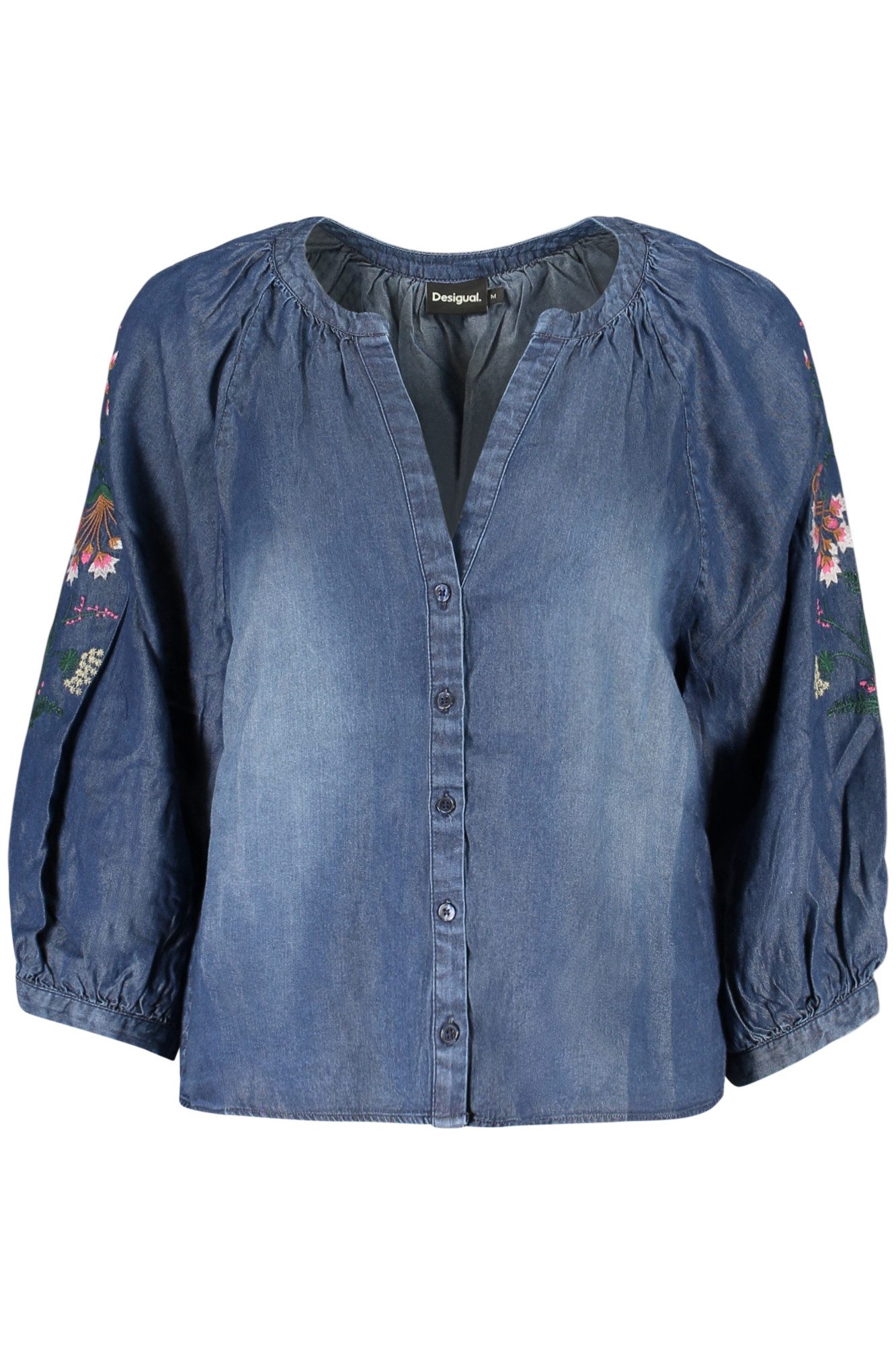 Desigual Blusenshirt Blaue Damen Langarmbluse mit Stickerei und