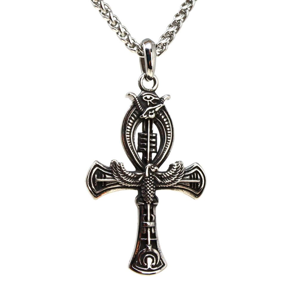 Kette mit Anhänger Lederkette Edelstahlkette 316L ALLSEHENDE KREUZ