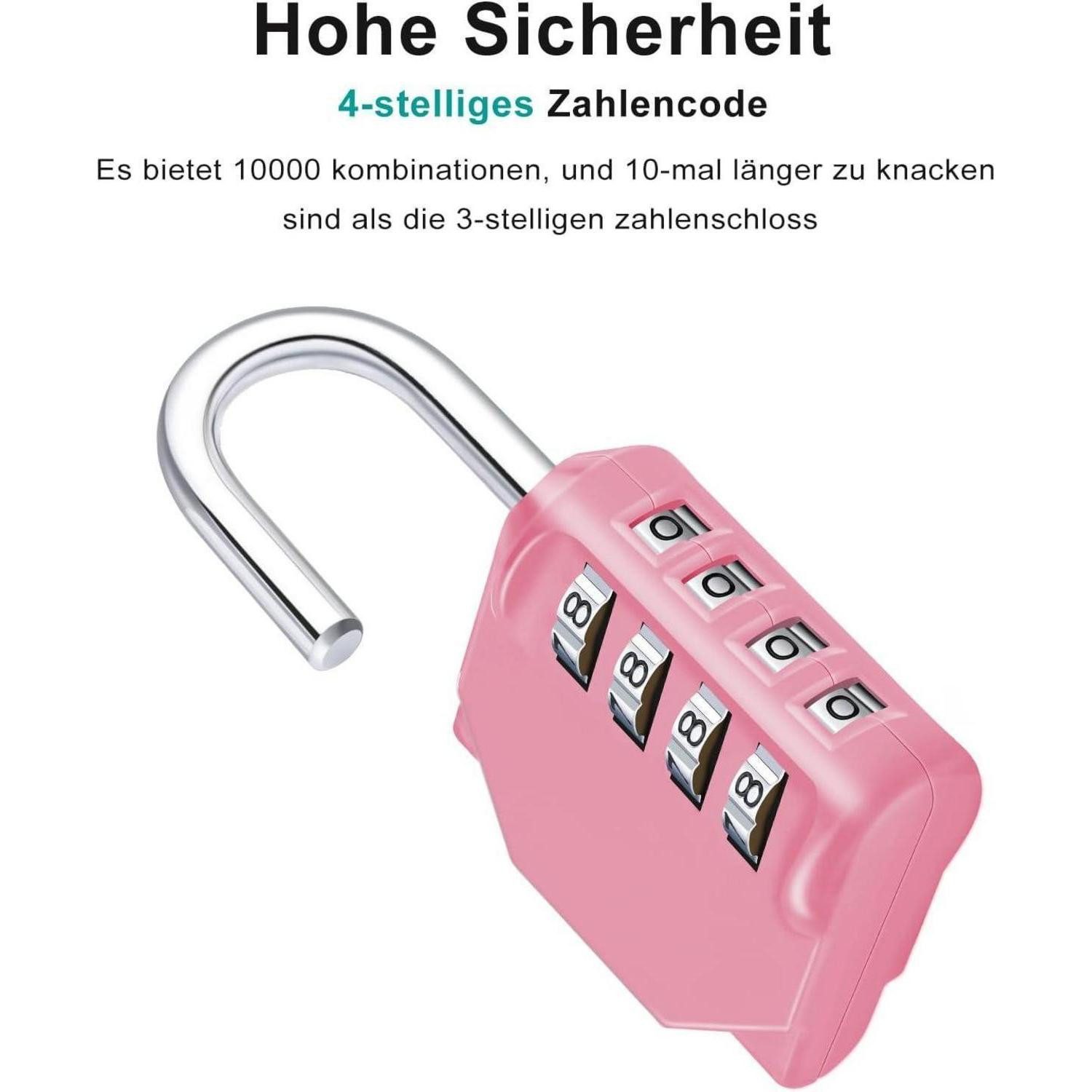 LuxusKollektion Vorhängeschloss Zahlenschloss Vorhängeschloss 4 Stellig rosa wetterfest Fitnessstudio