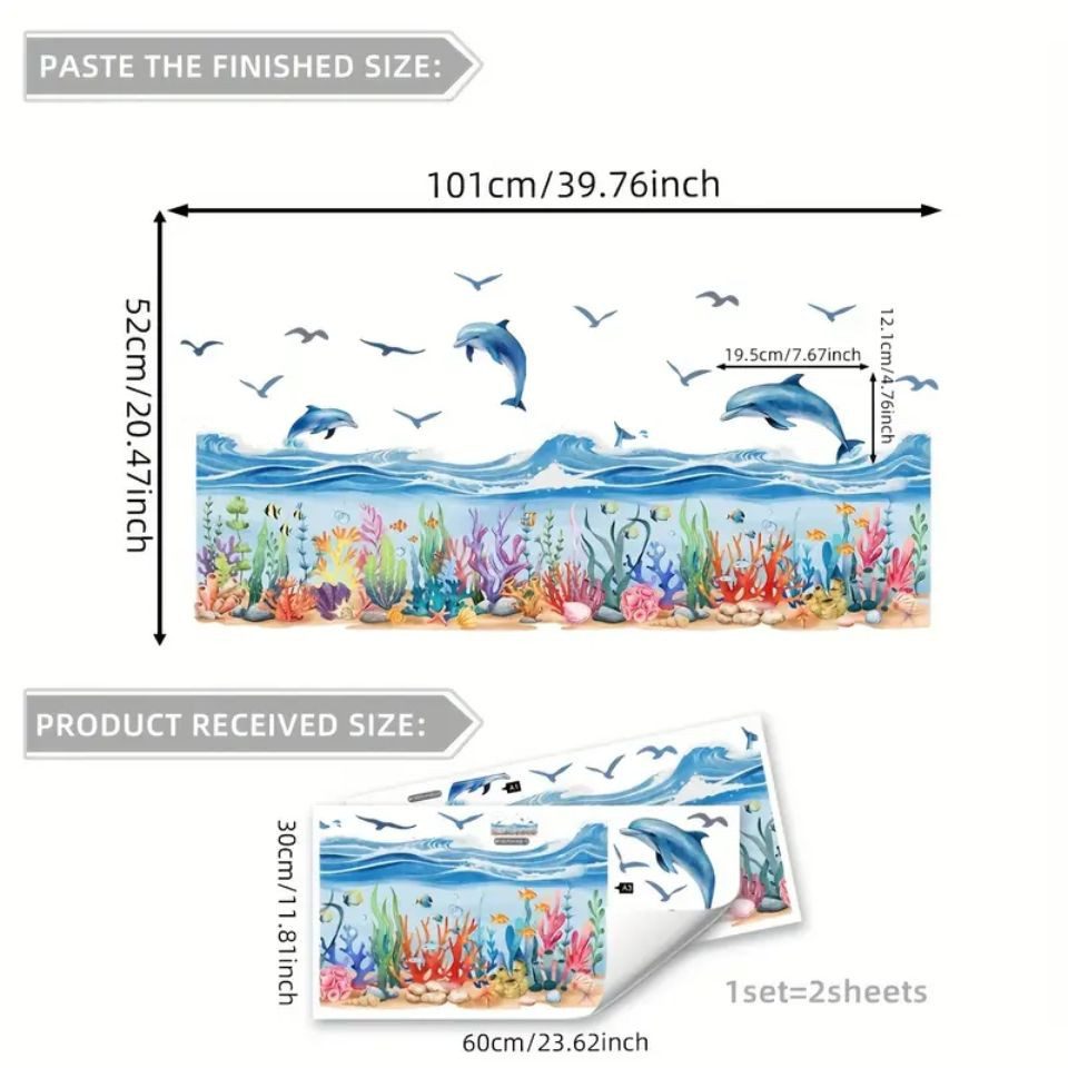 Montegoni Wandsticker Set mit Delfin & Wassergras Badewannen-Aufklebern für günstig online kaufen