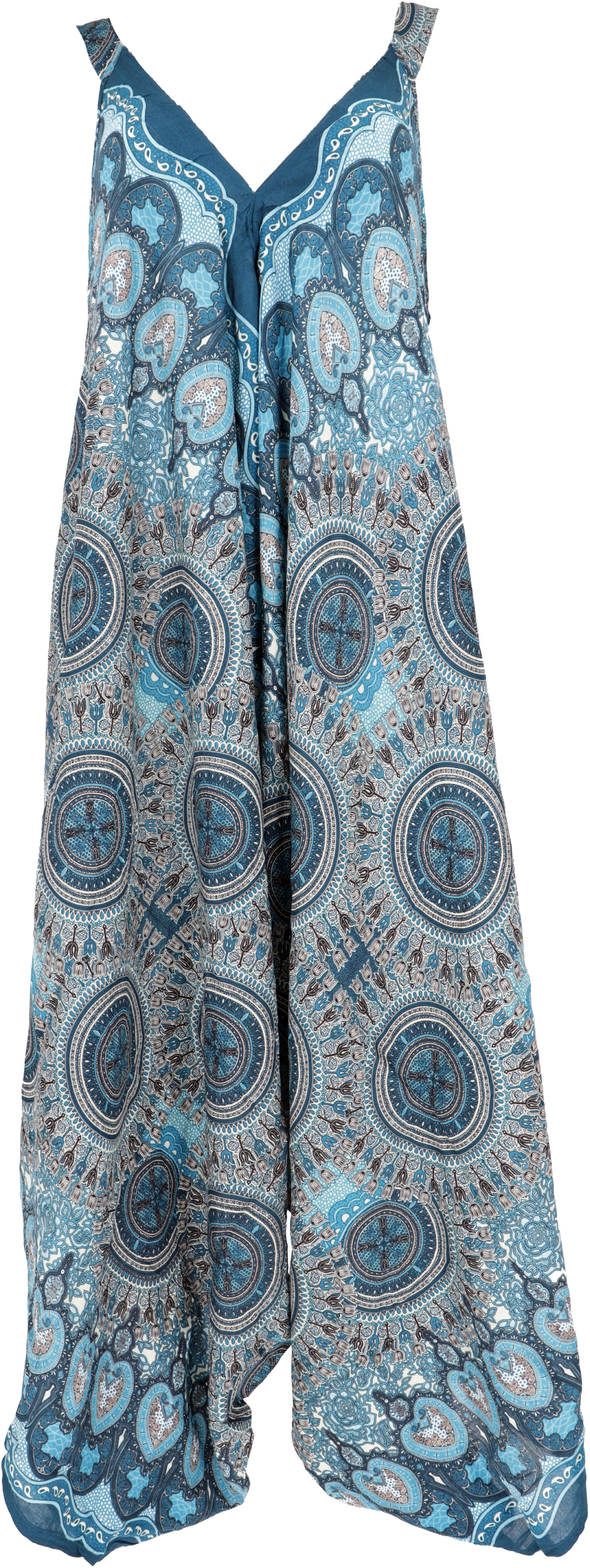 Guru-Shop Relaxhose Boho Jumpsuit, Mandala Sommer Overall, oversize.. alternative Bekleidung türkisblau/weiß