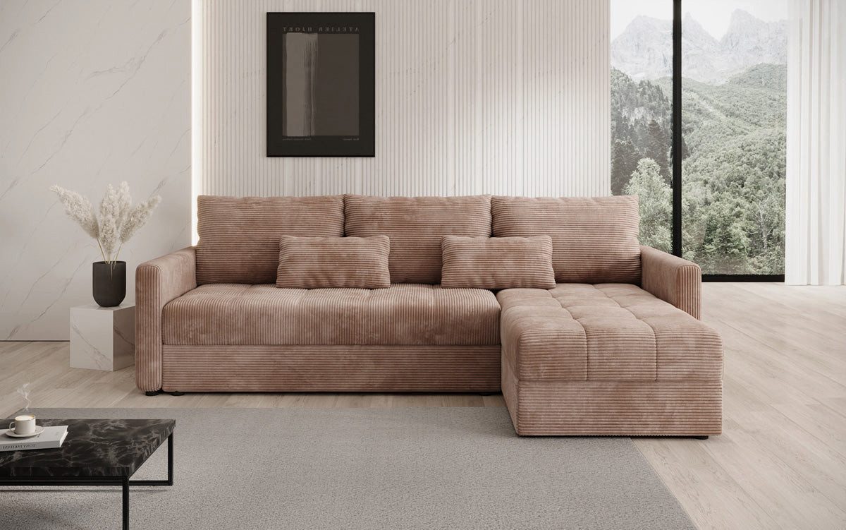 Luxusbetten24 Schlafsofa Designer Sofa Roma in Cord, mit Stauraum und Schlaffunktion