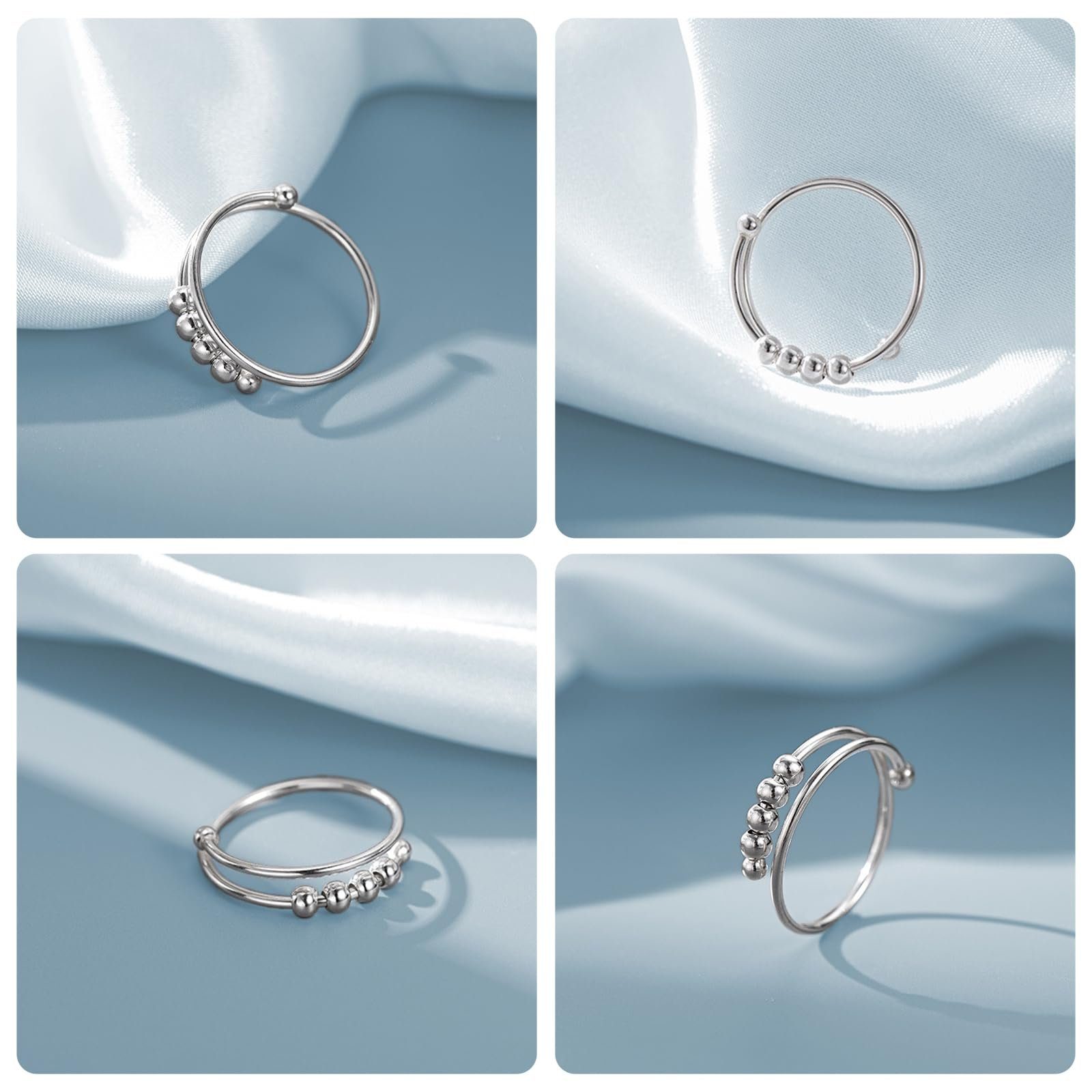 POCHUMIDUU Runder Perlenring aus Silberschmuck Frauen Sterlingsilber Silber für Verstellbarer 925er 925 Fingerring Sterling Ring,