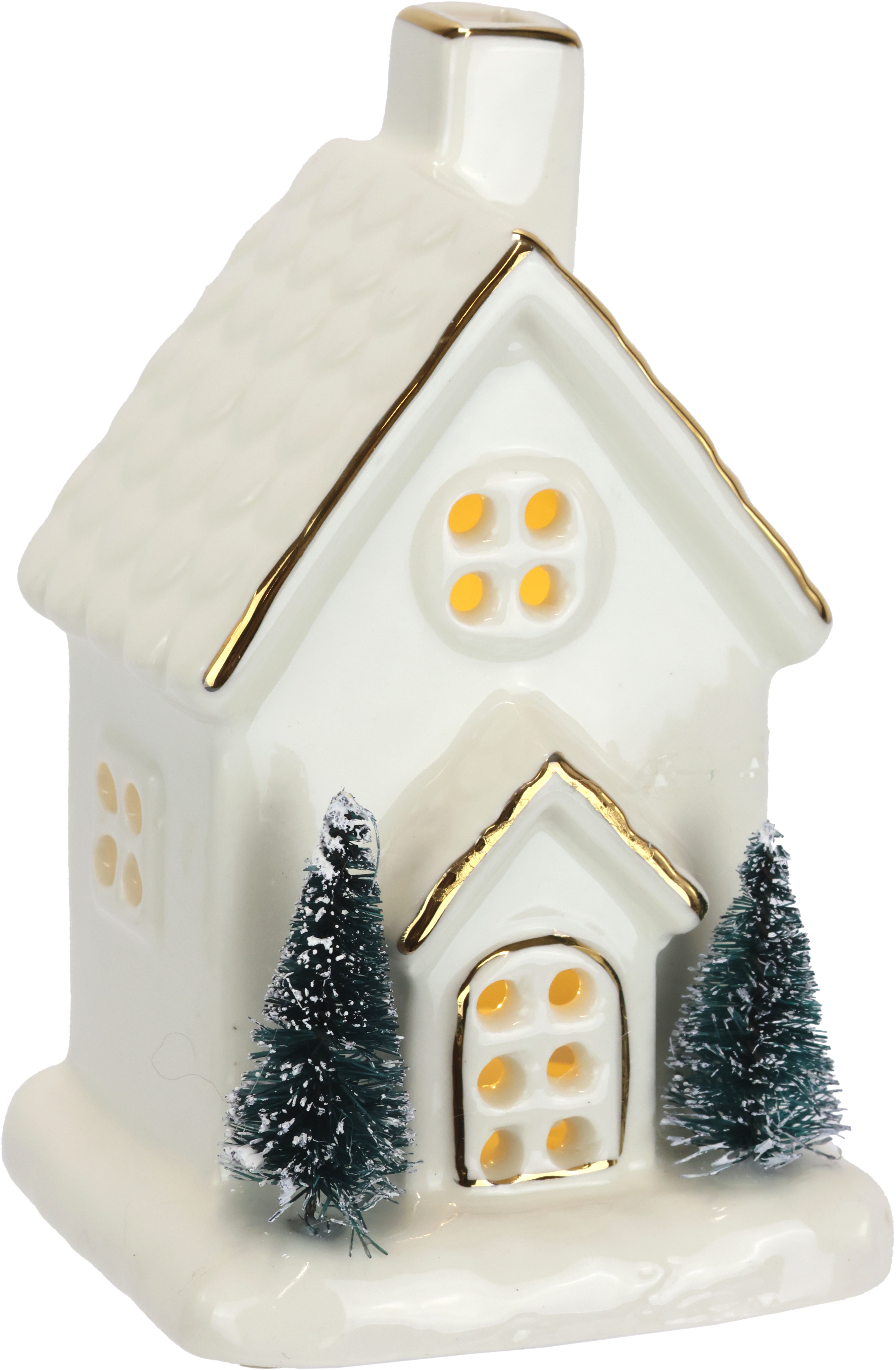 I.GE.A. LED-Dekofigur LED-Haus (1 St), Dekoobjekt LED batteriebetrieben Weiß Gold Weihnachtsdeko