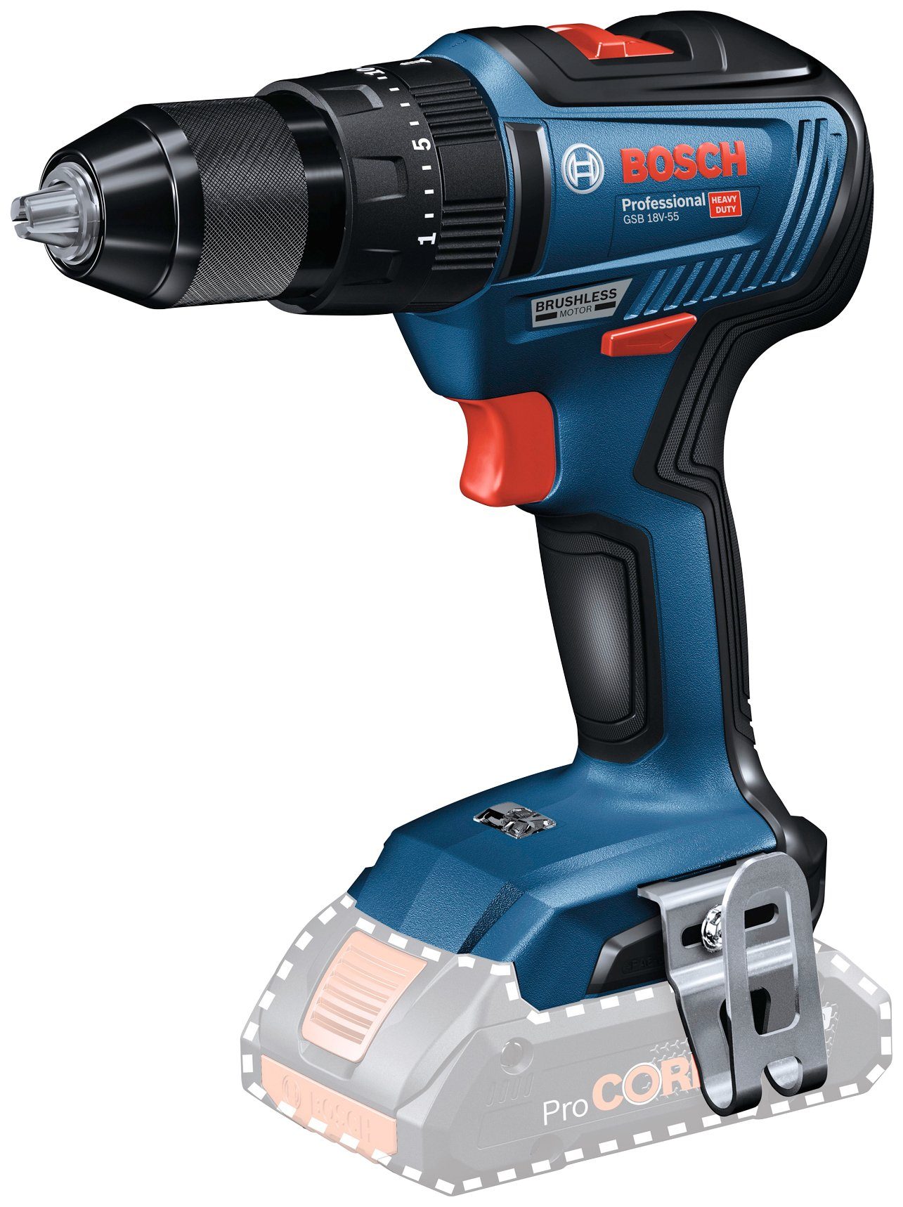 Bosch Professional Akku-Schlagschrauber GSB 18V-55 Professional, 1800 U/min,  55 Nm, mit bürstenlosem Motor, ohne Akku und Ladegerät, Leerlaufdrehzahl (1.  Gang / 2. Gang): 0 - 460 / 1800