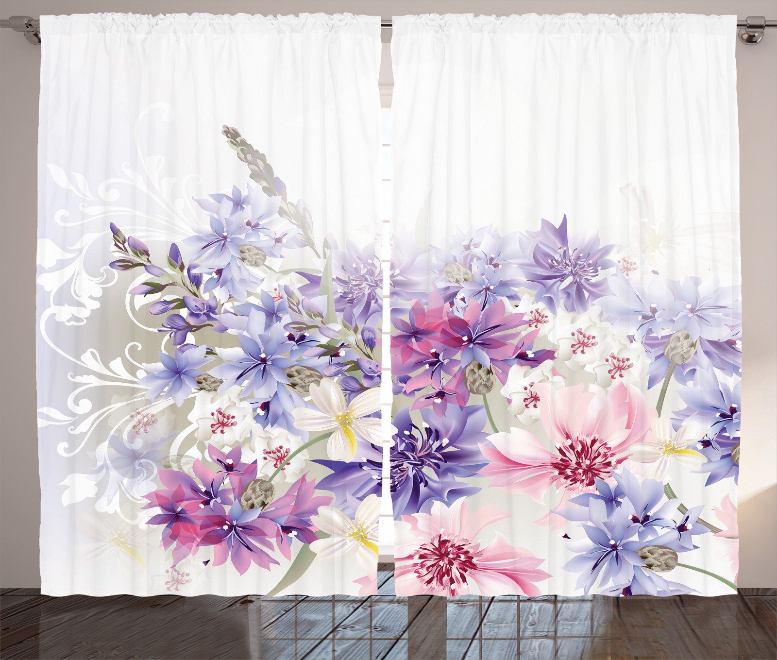 Gardine »Schlafzimmer Kräuselband Vorhang mit Schlaufen und Haken«,  Abakuhaus, Lavendel Rosa Lila Blumen online kaufen | OTTO