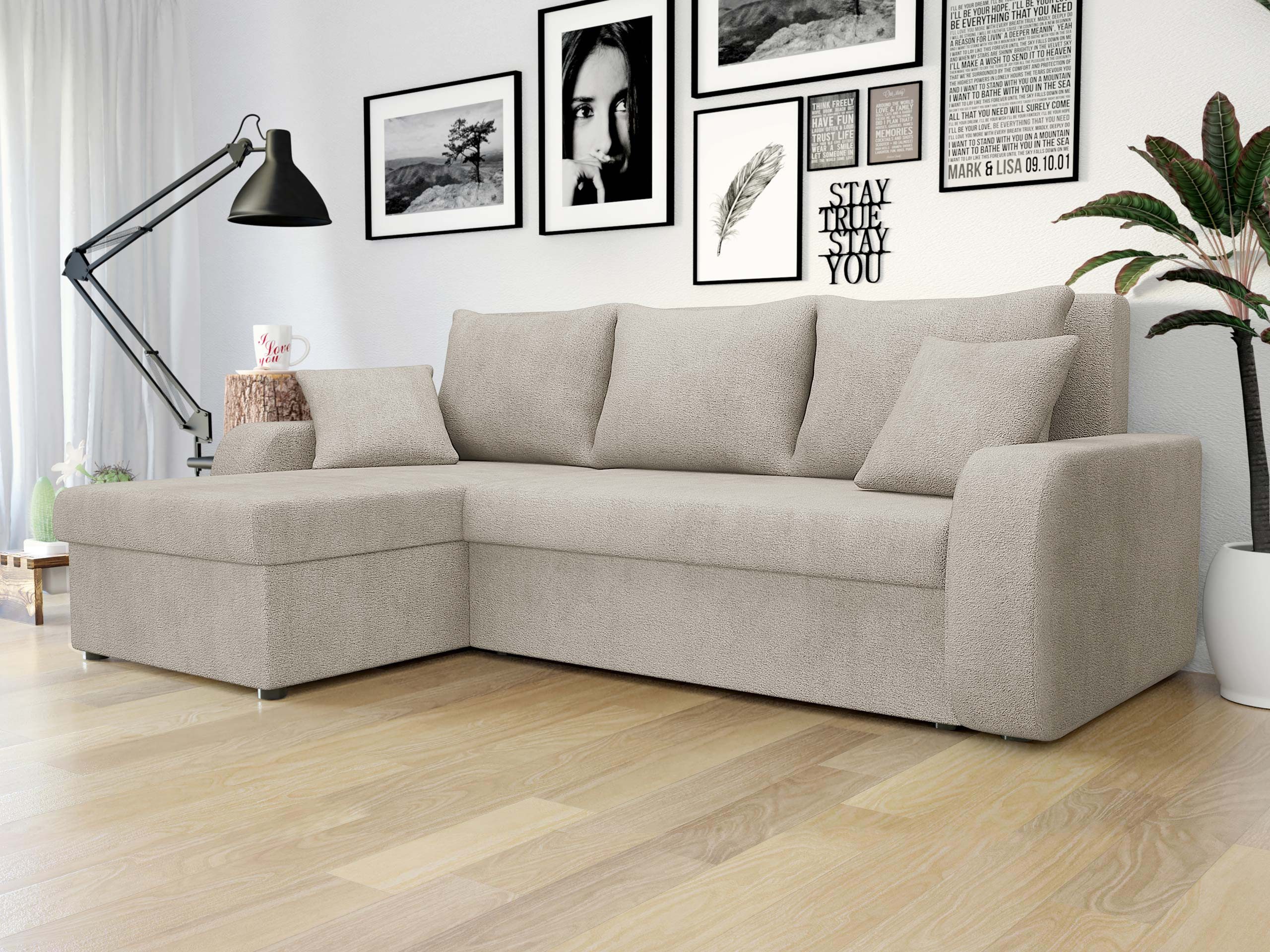 MIRJAN24 Ecksofa Kris Lux, mit Schlaffunktion und zwei Bettkasten, L-Form mit Kissen-Set, 238x147x80 cm