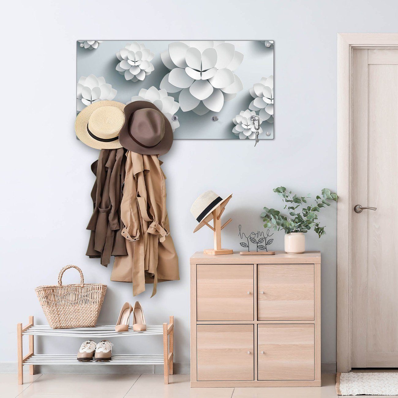 banjado Garderobenleiste Glas Papier Lotus (Wandgarderobe, mit verchromten Haken), inkl. Montagematerial