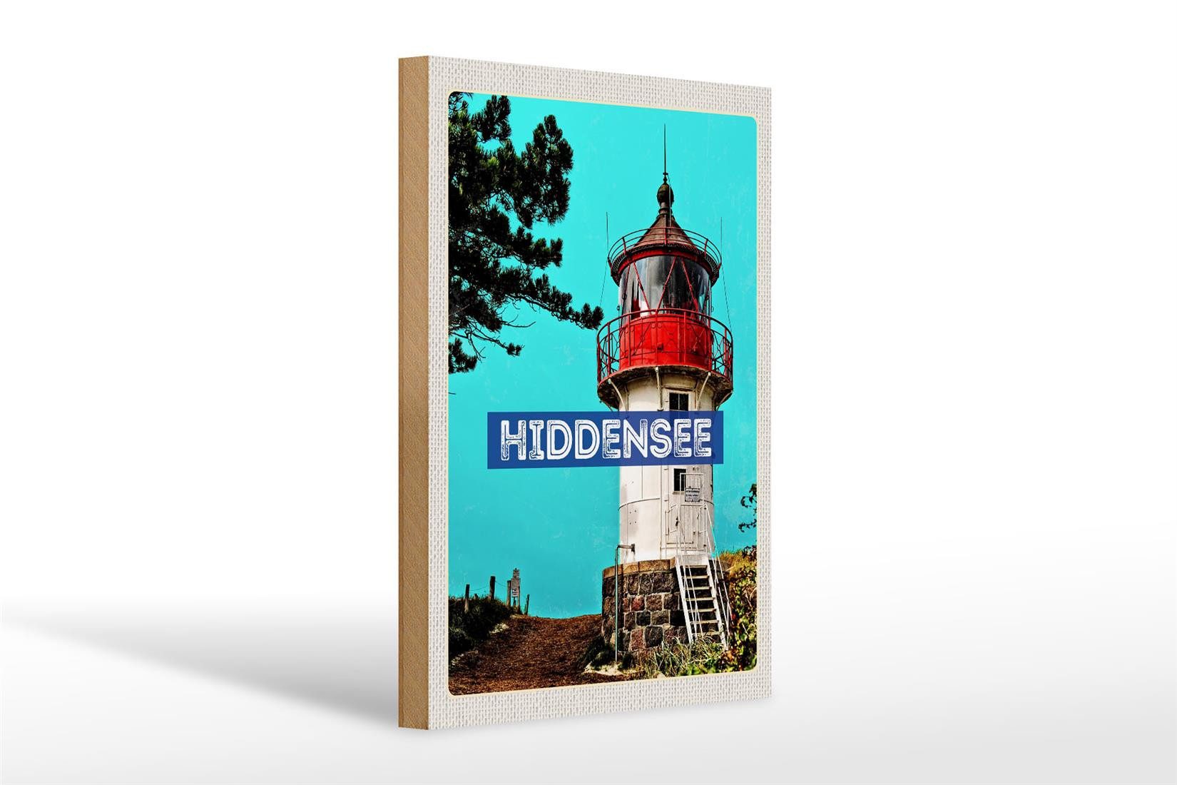 Holzbild Reise 20x30cm Hiddensee Leuchtturm Strand Meer