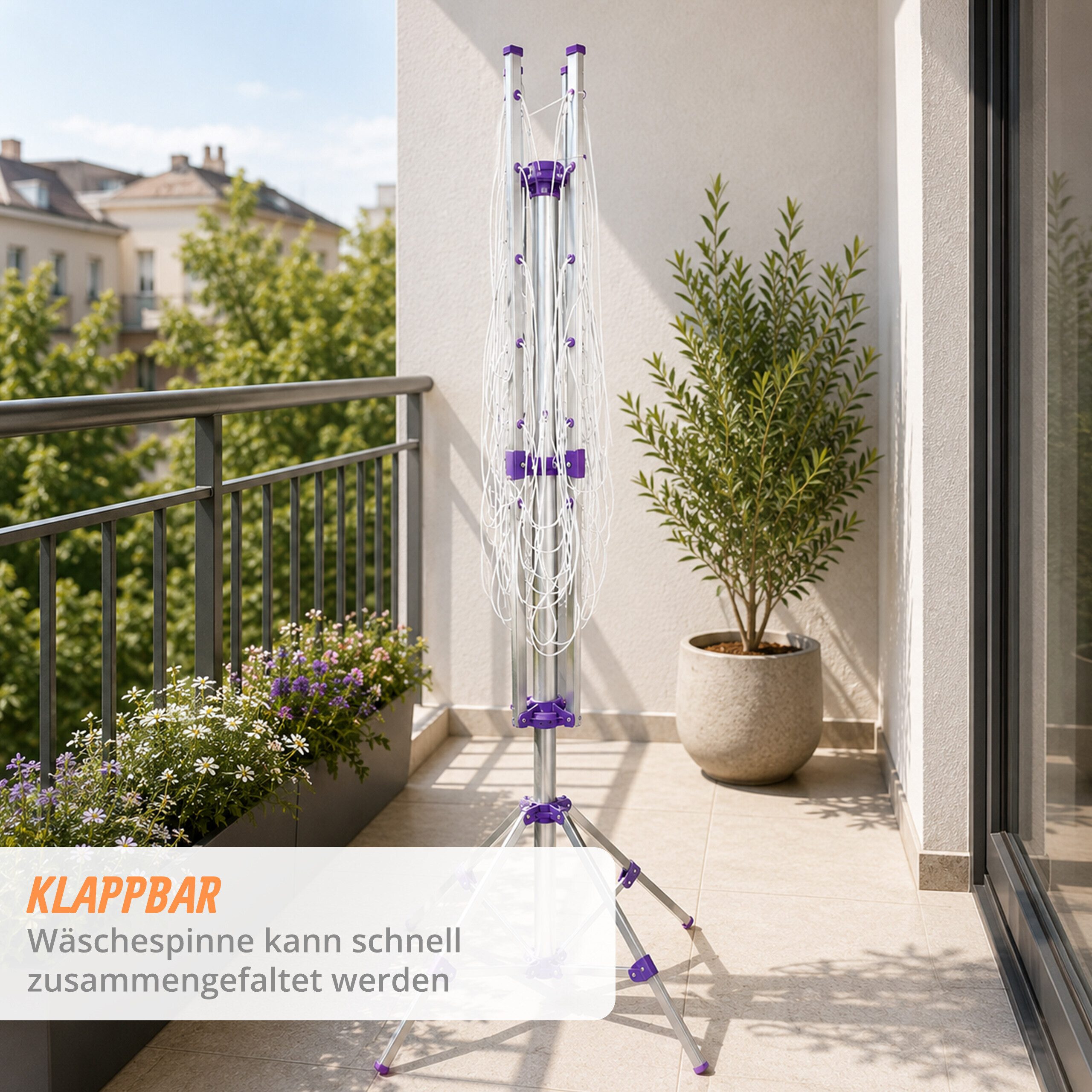 relaxdays Wäschespinne 19 m Leine mit Standfuß – Bild 3 von 5