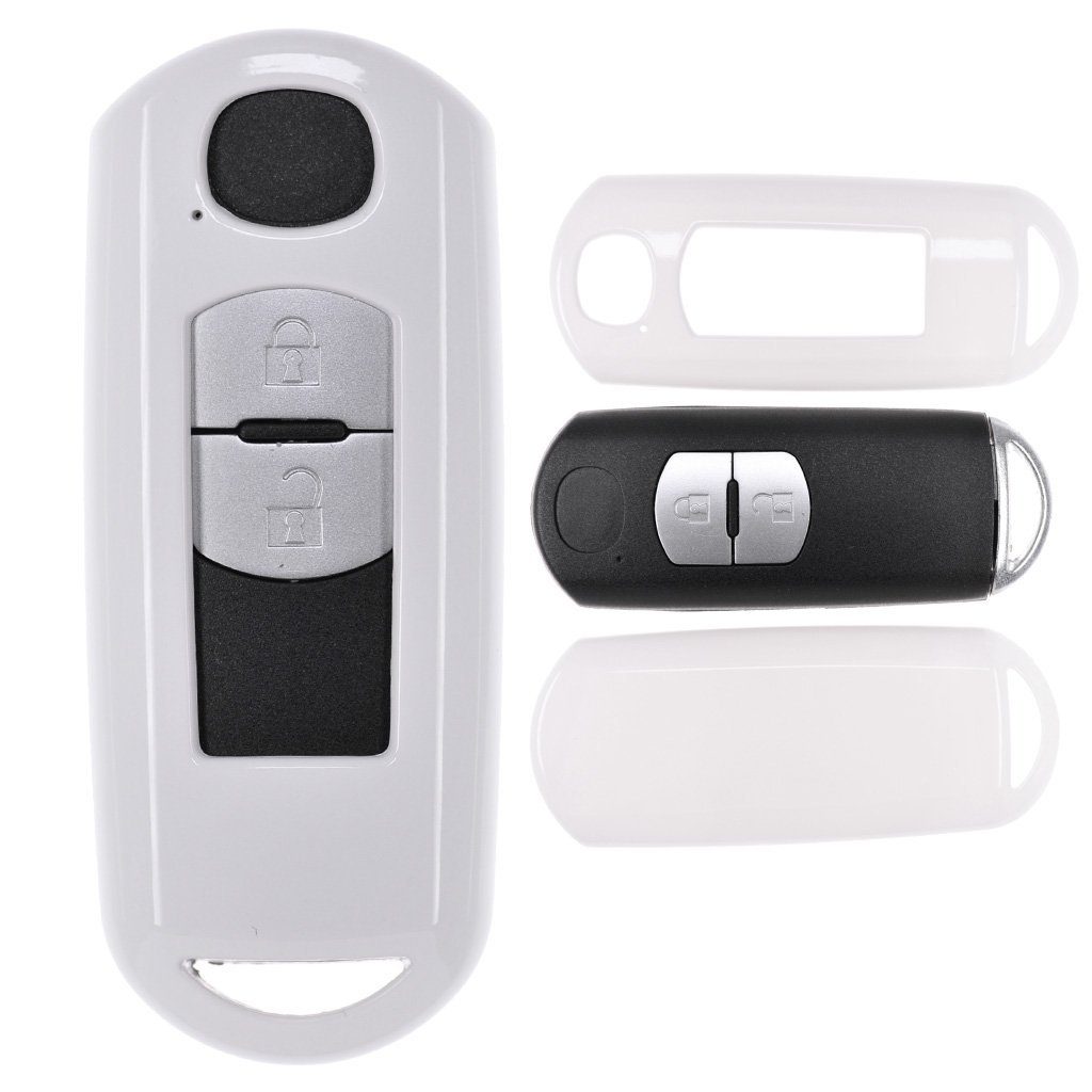 mt-key Schlüsseltasche Autoschlüssel Hardcover Schutzhülle Weiß, für Mazda 2 3 6 CX-3 CX-5 MX-5 KEYLESS SMARTKEY